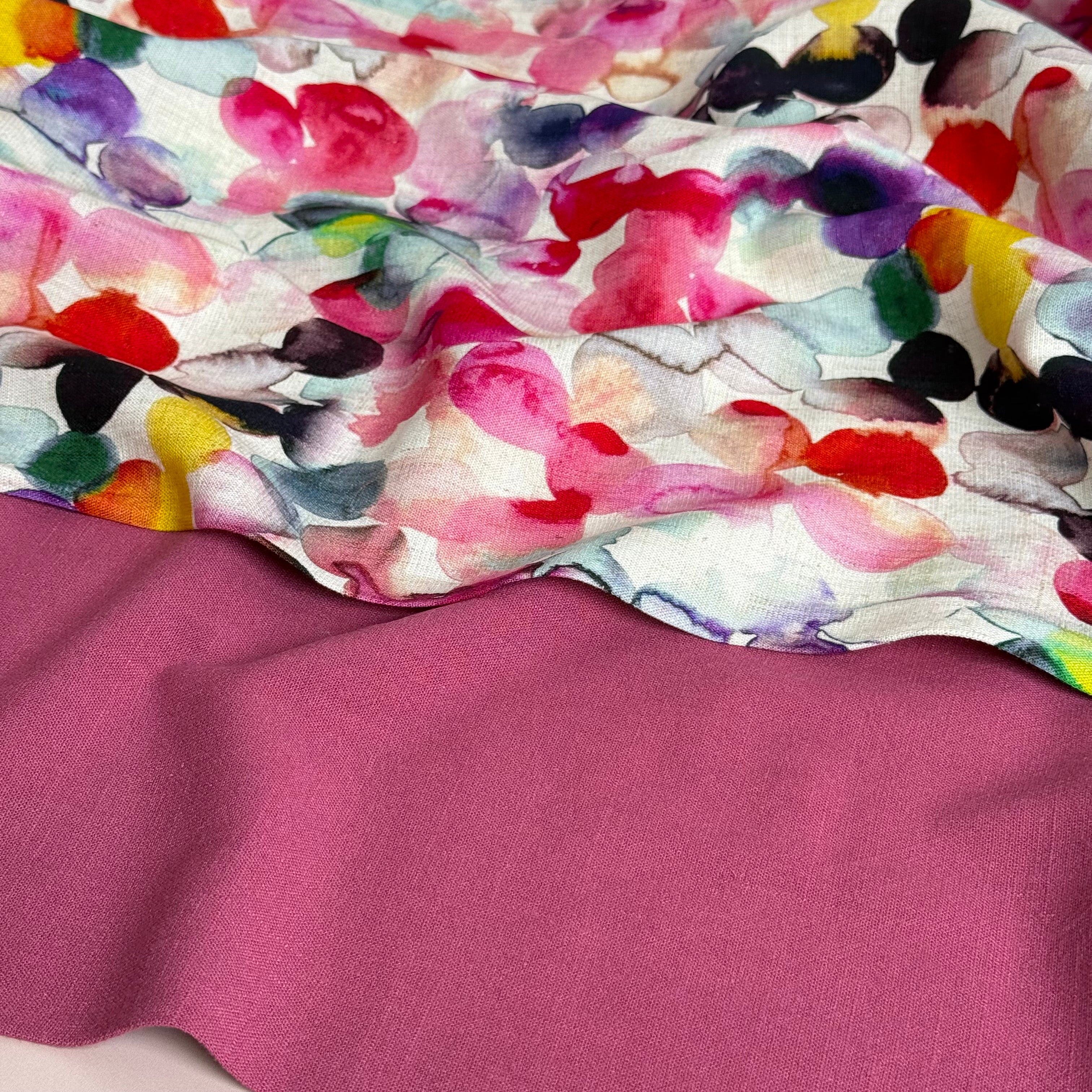 Flow Raspberry Viscose Linen Blend Dress Fabric
