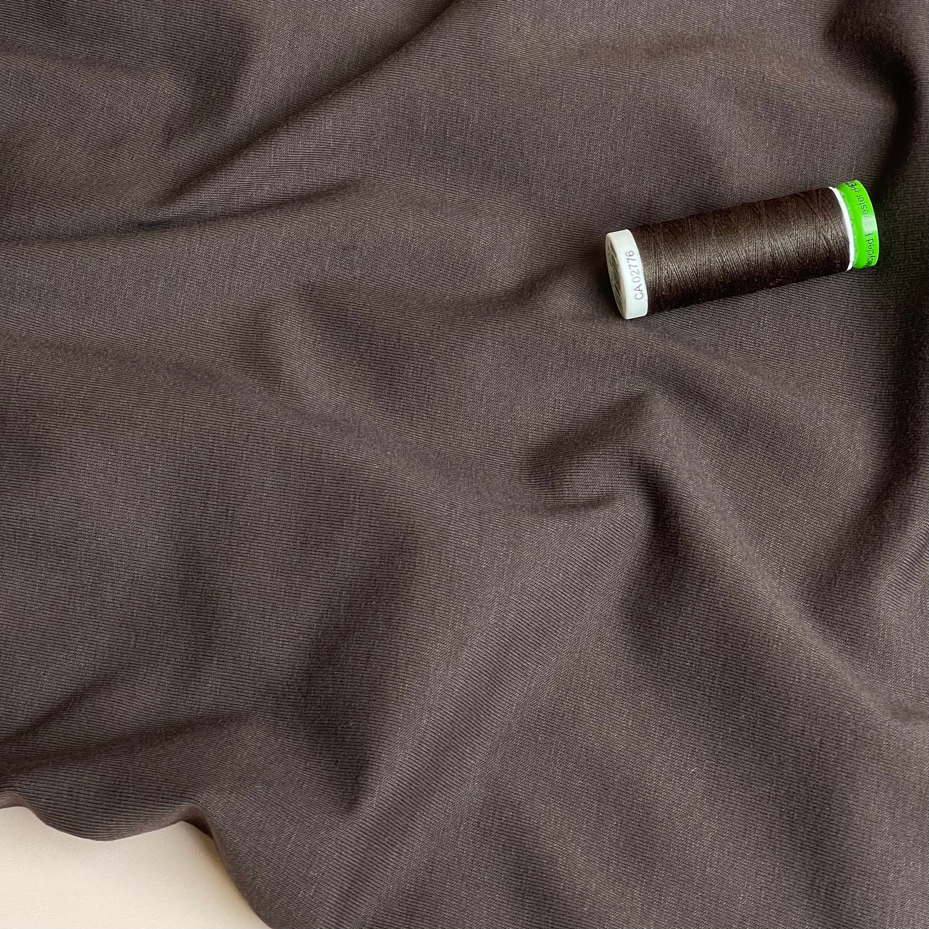 Essential Chic Dark Brown Plain Cotton Jersey Fabric