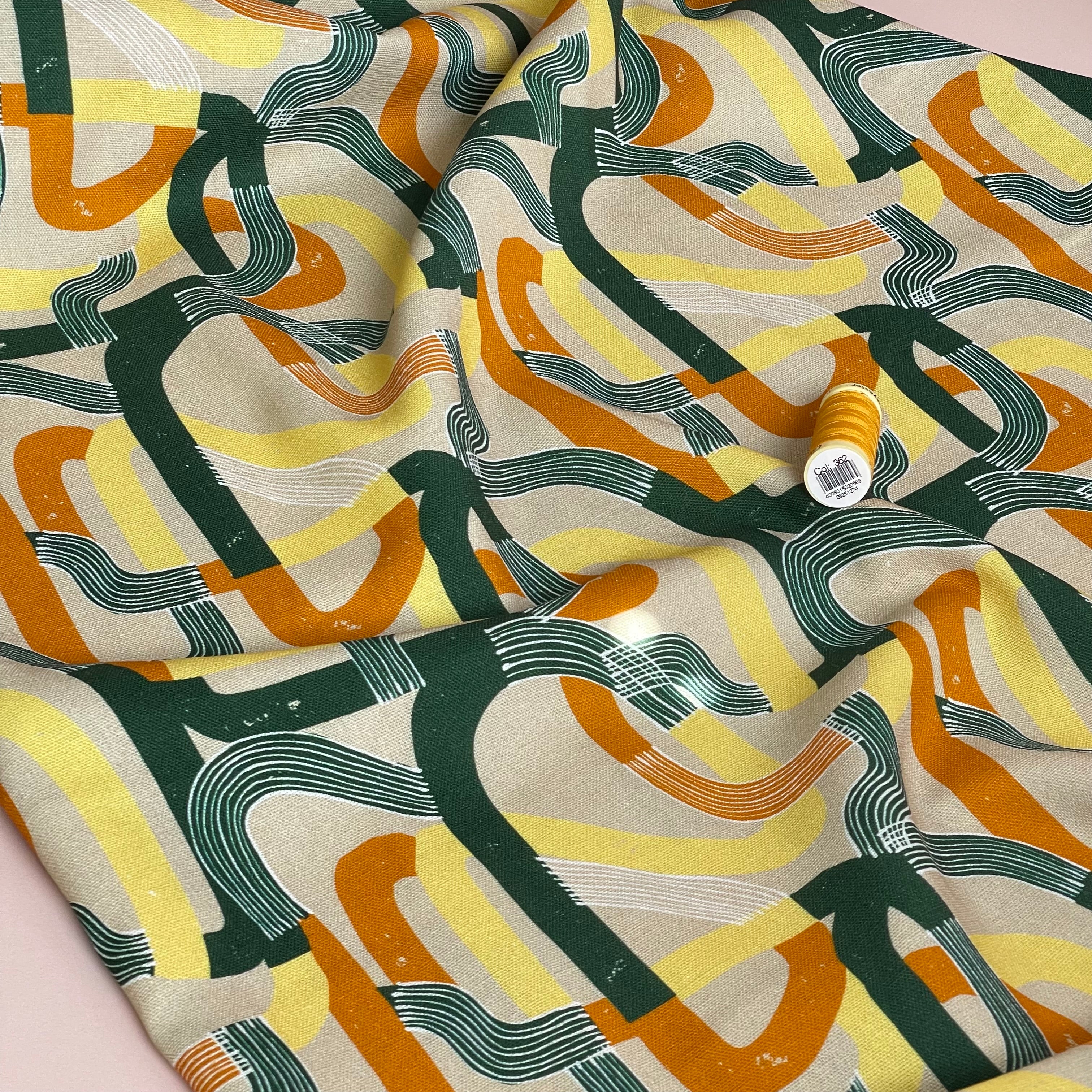Colourful Swirls Viscose Linen Fabric