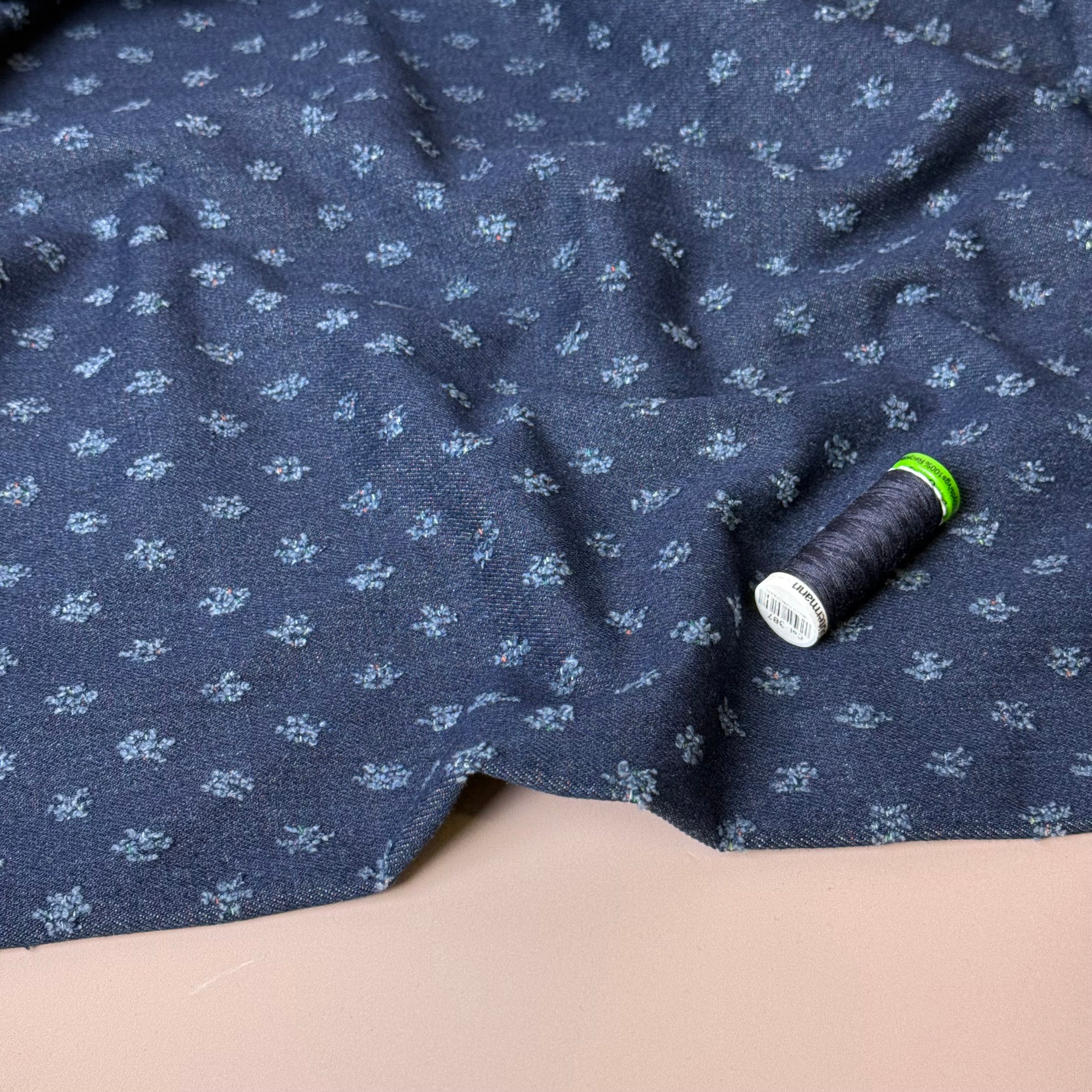 Dots Distressed Cotton Denim in Indigo