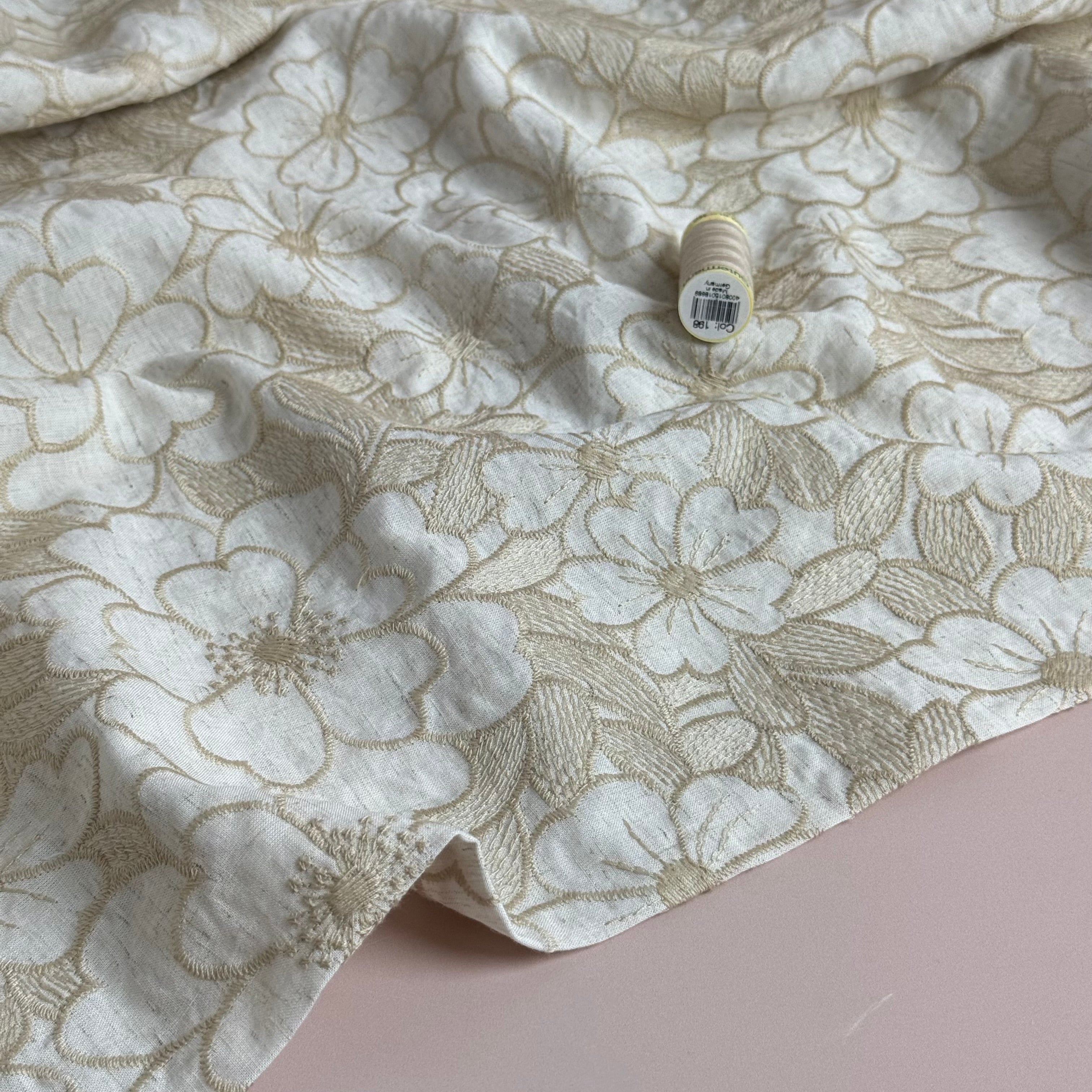 PRE-ORDER (arriving by end of May) Embroidered Flowers on Natural Cotton Fabric