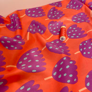 Purple Abstract Flowers on Orange Fine Cotton Poplin Fabric