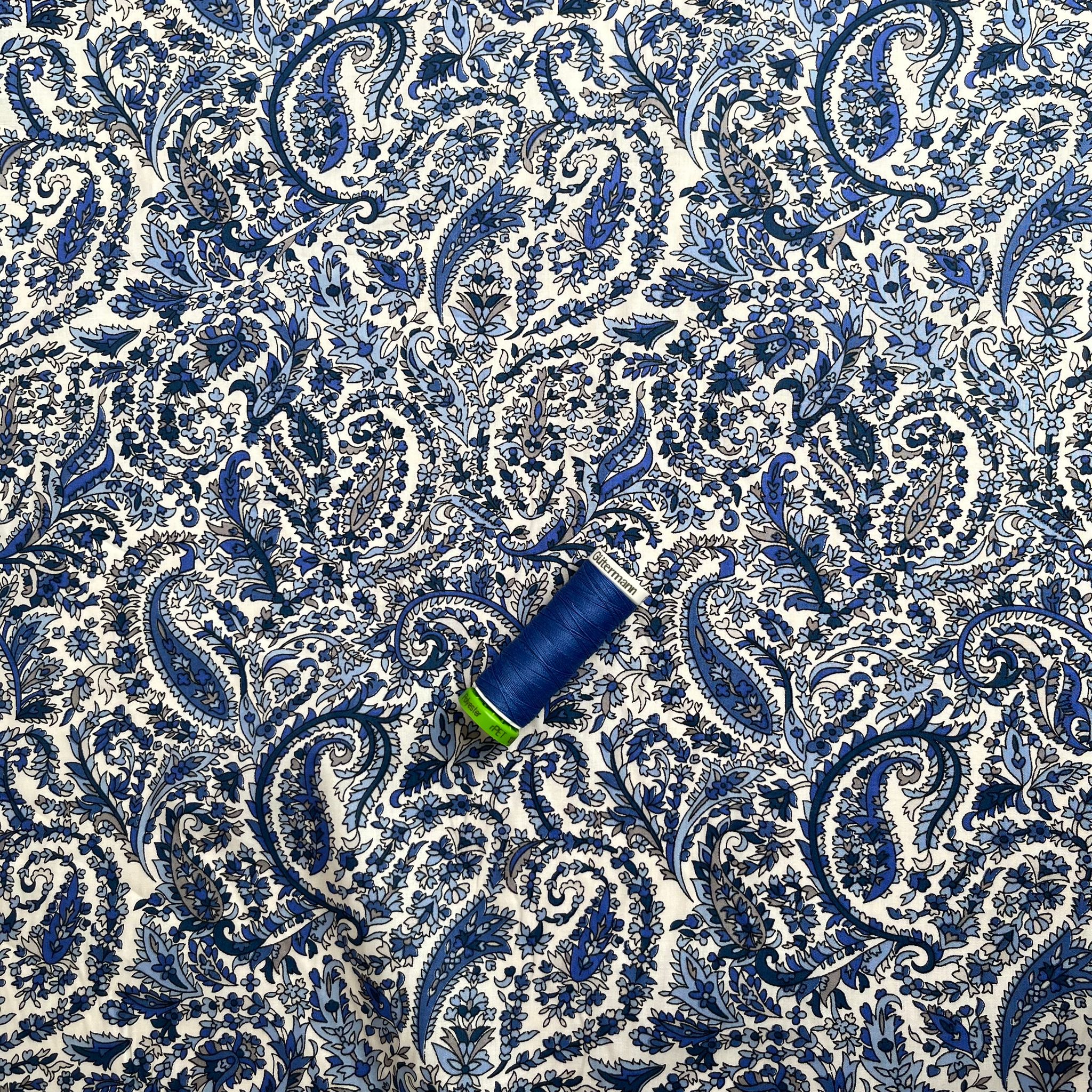 Vintage Paisley in Blue Cotton Lawn Fabric