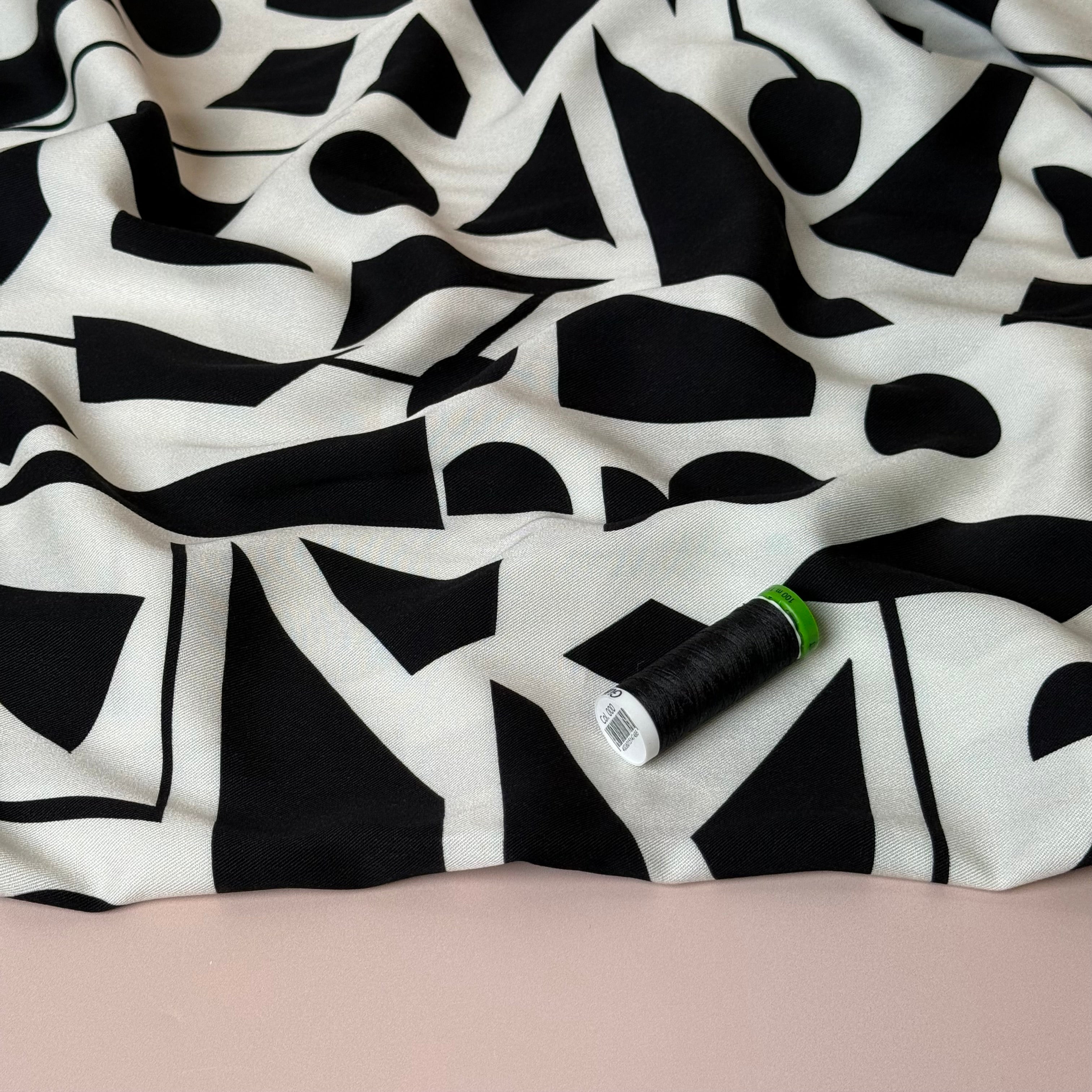 Light & Lush - Monochrome Shapes Viscose Twill Fabric