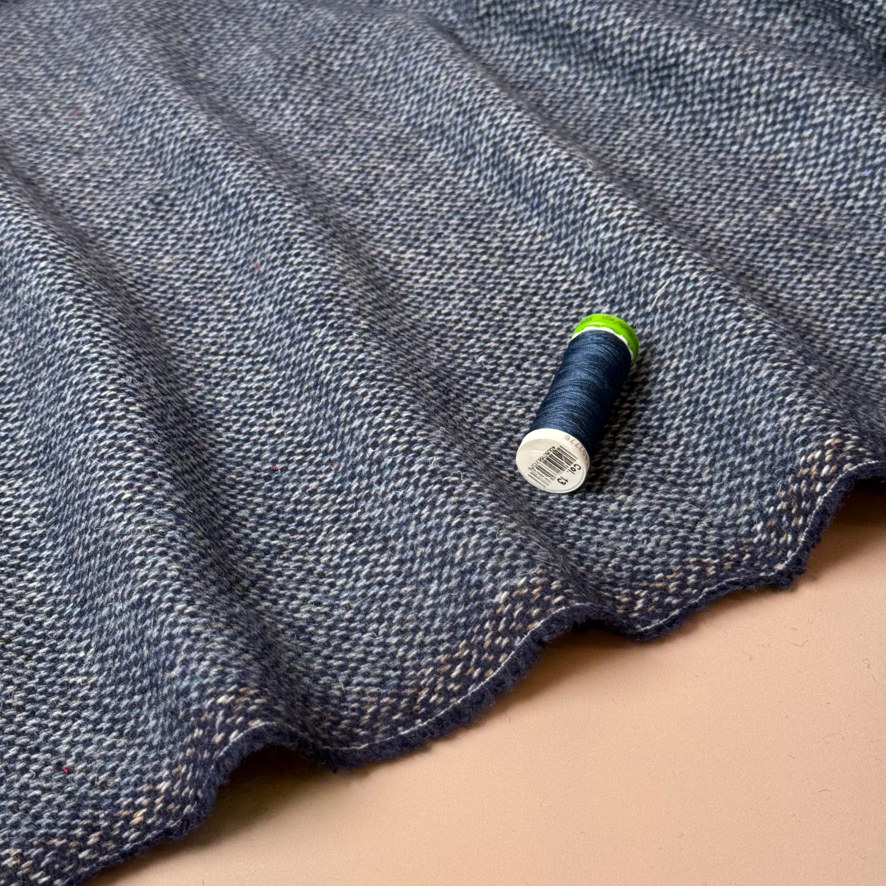 Blue and Navy Tweed Woven Wool Blend Coating