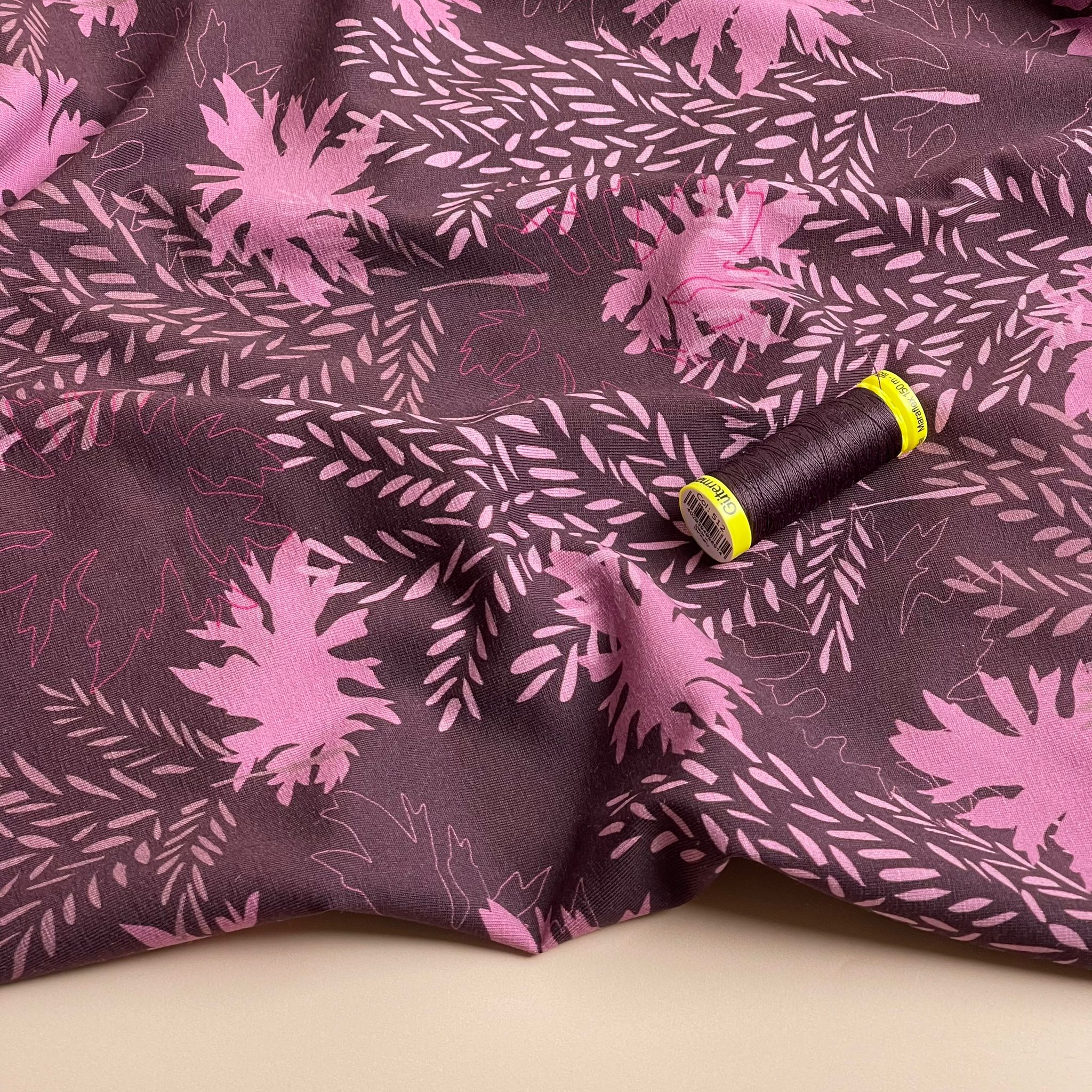 Danish Design - Foliage Shadows in Burgundy Cotton Jersey Fabric