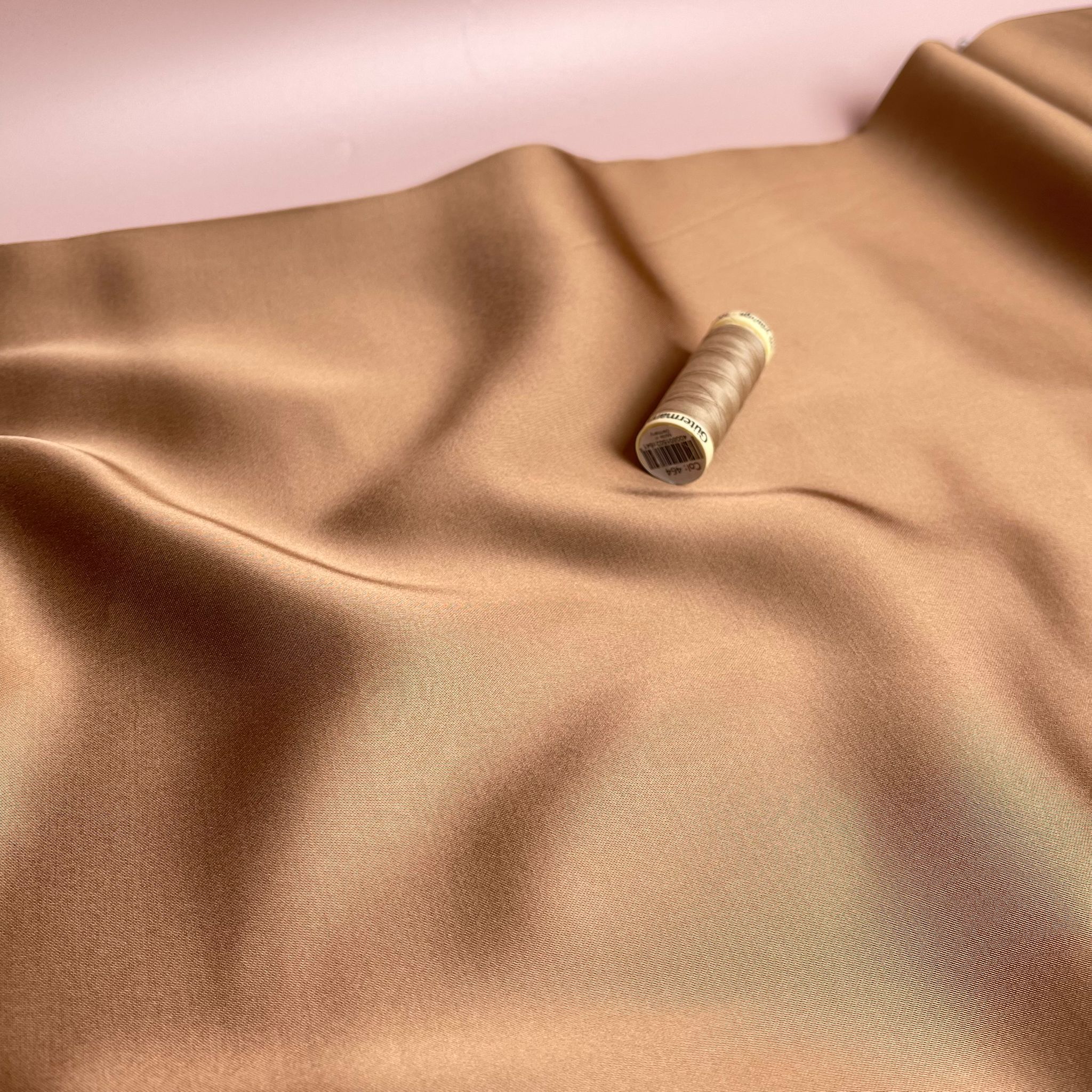 Camel Solid Viscose Sateen Fabric