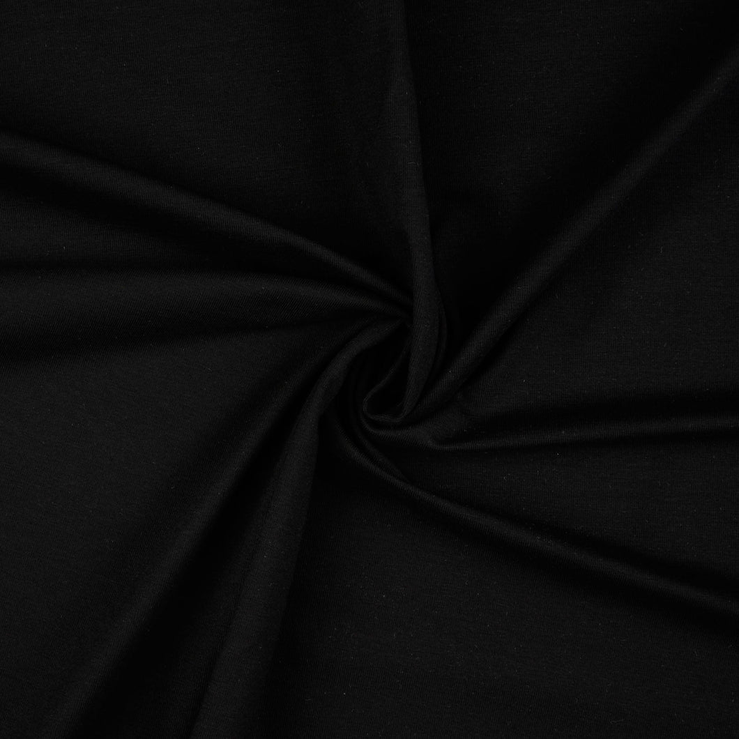REMNANT 0.59 Metre - Essential Chic Black Plain Cotton Jersey Fabric