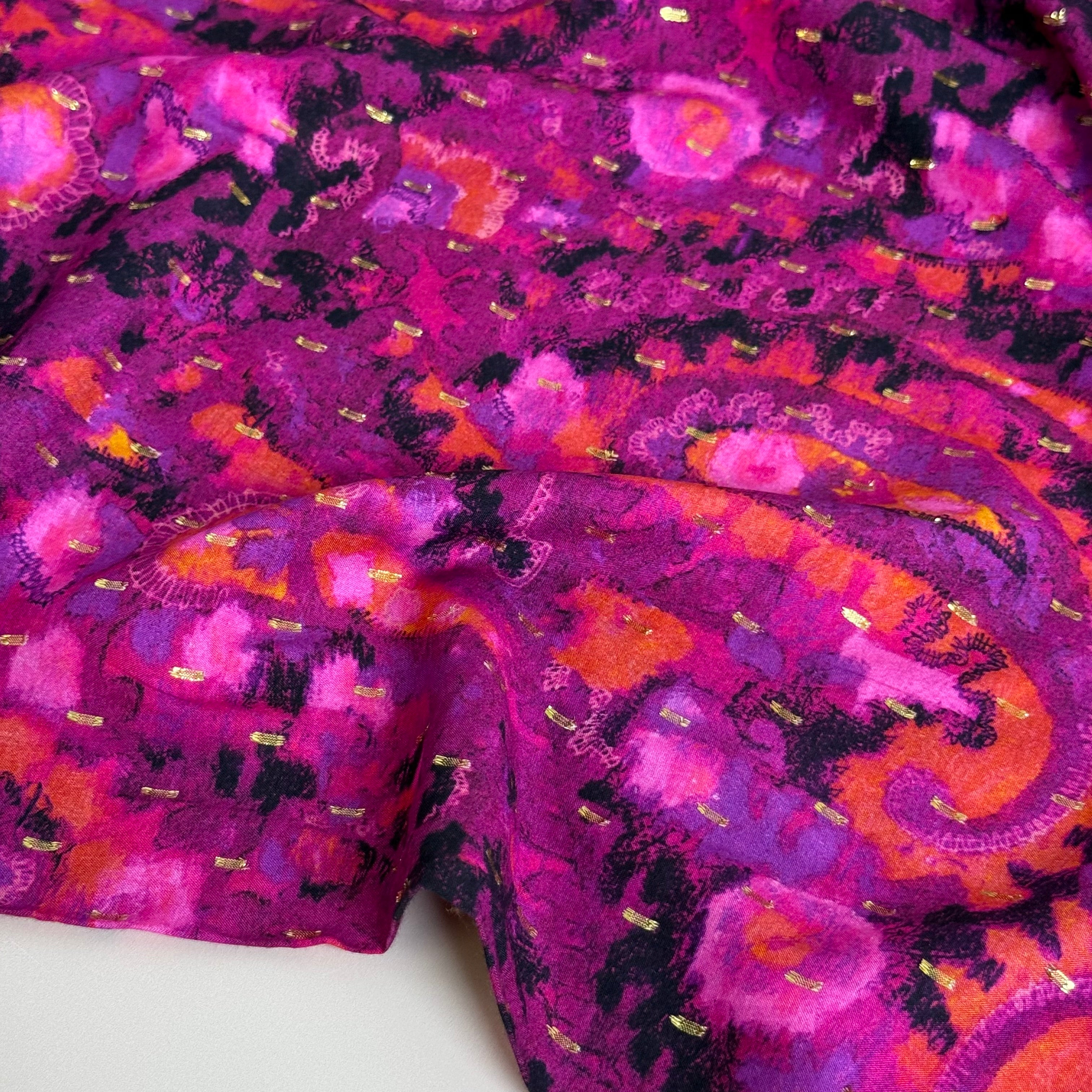 Magenta Paisley with Lurex Viscose Fabric
