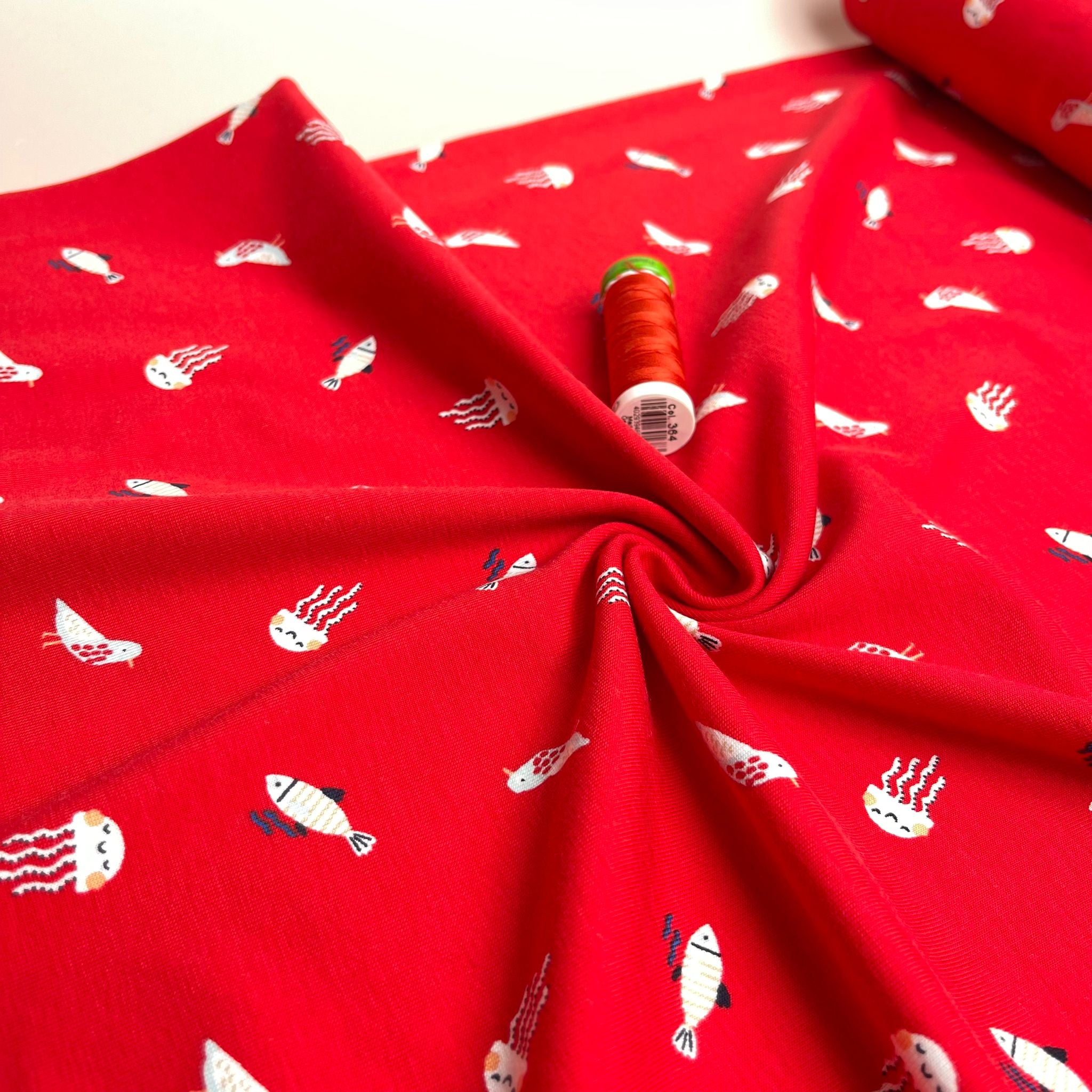 Under The Sea Red Cotton Jersey Fabric