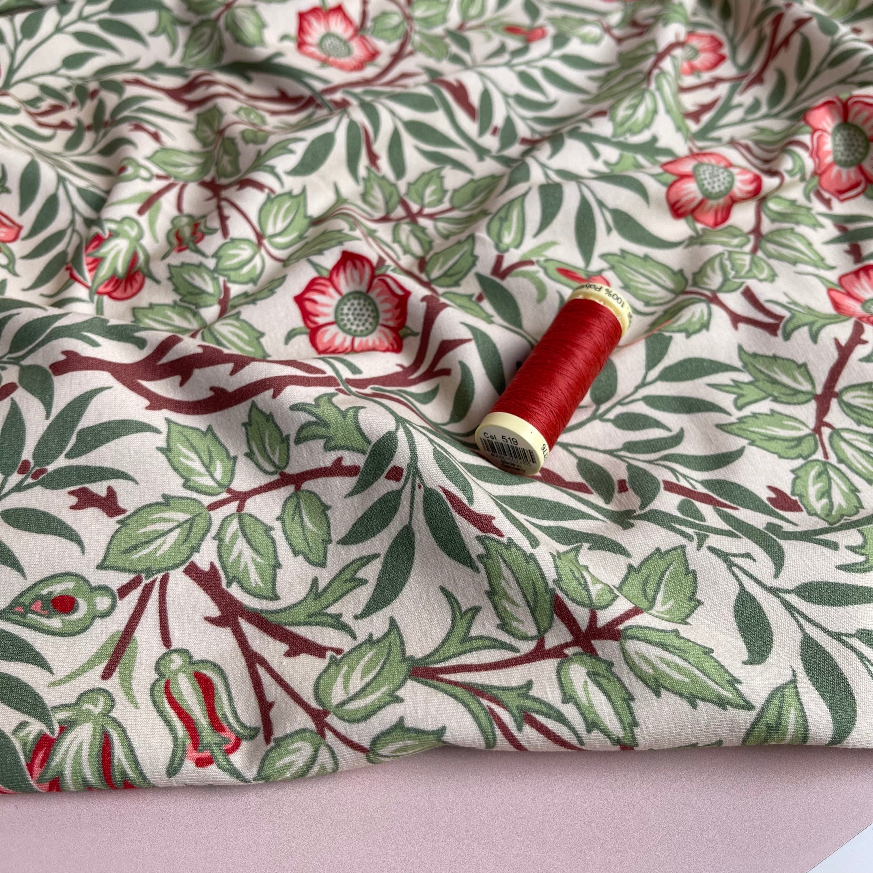 REMNANT 2.06 Metres - Danish Design - Morris Flowers Cotton Jersey Fabric