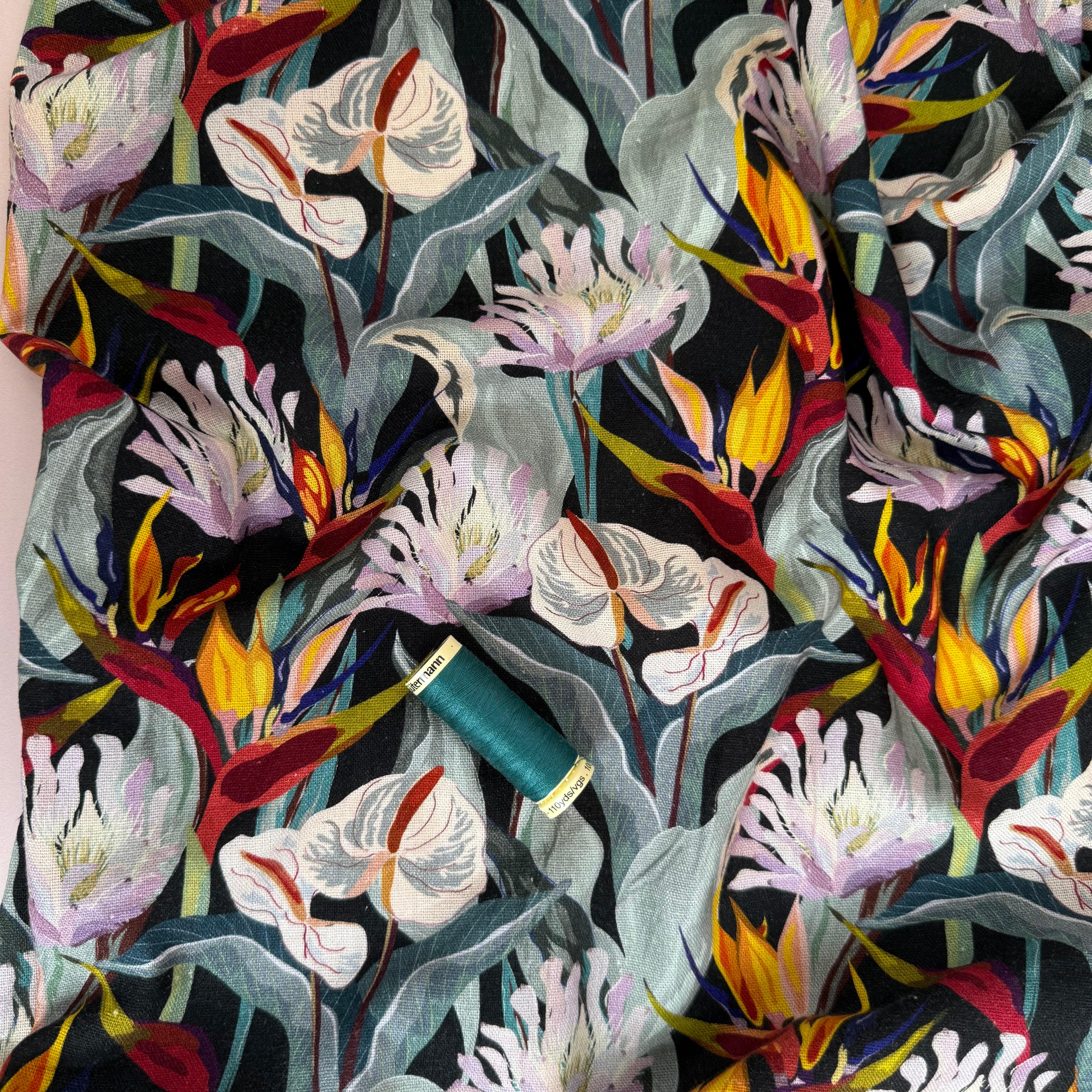 Floral Anthurium Viscose Linen Fabric