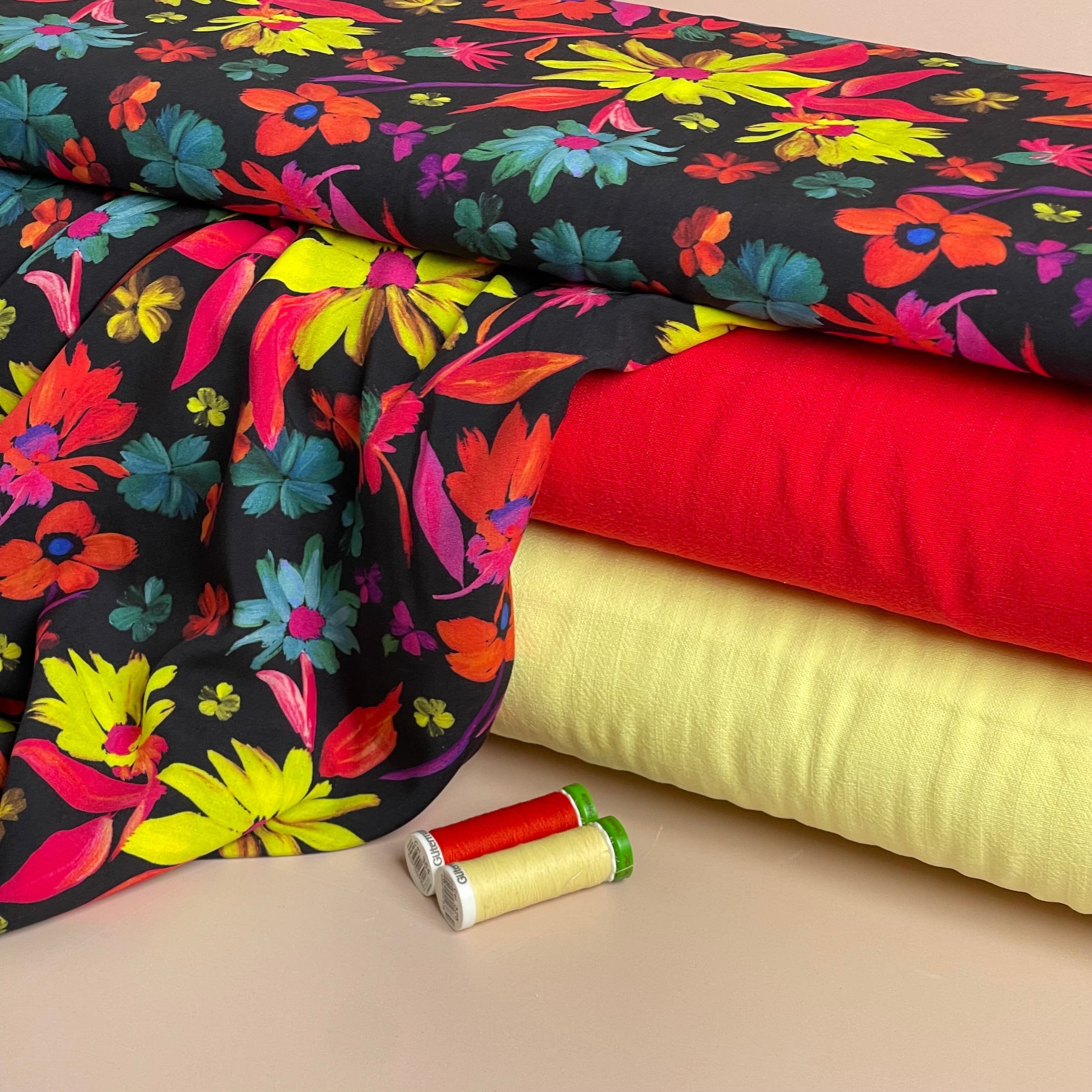 Flow Red Viscose Linen Blend Dress Fabric