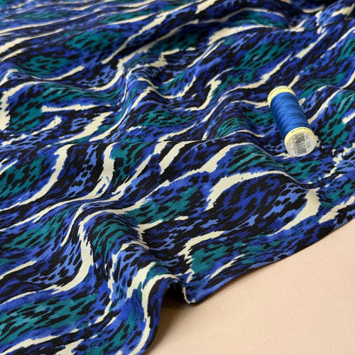 Royal Blue Jungle Viscose Twill