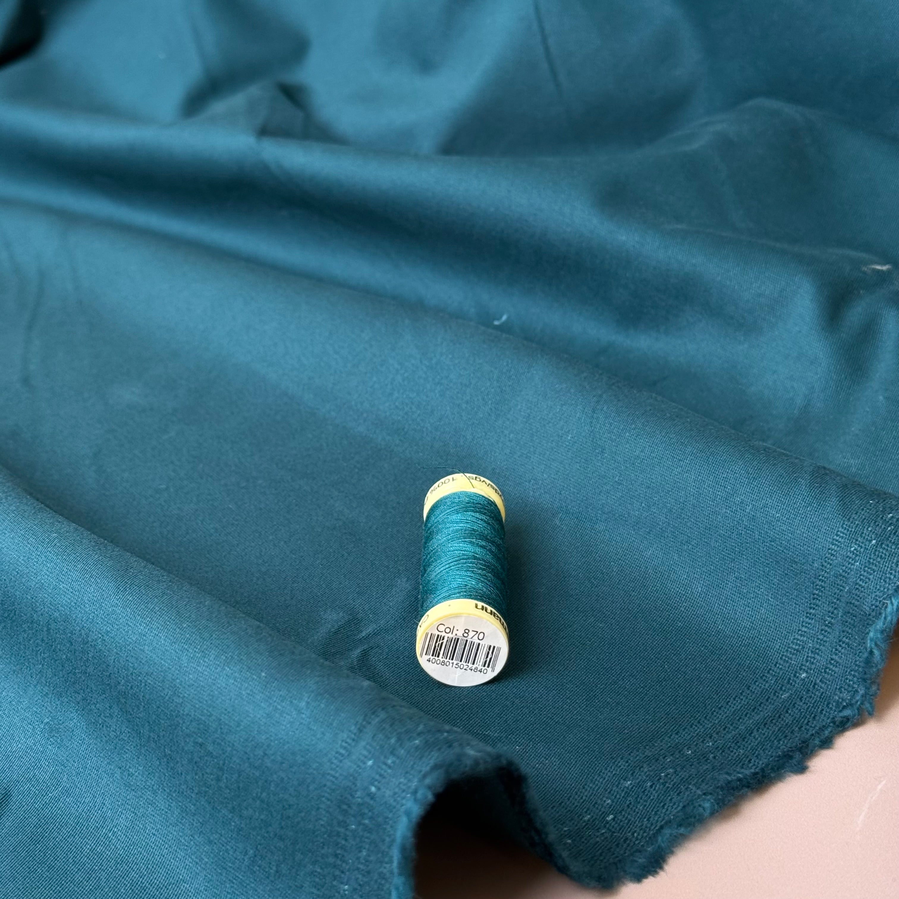 Peach Touch Cotton Gabardine with Stretch in Petrol