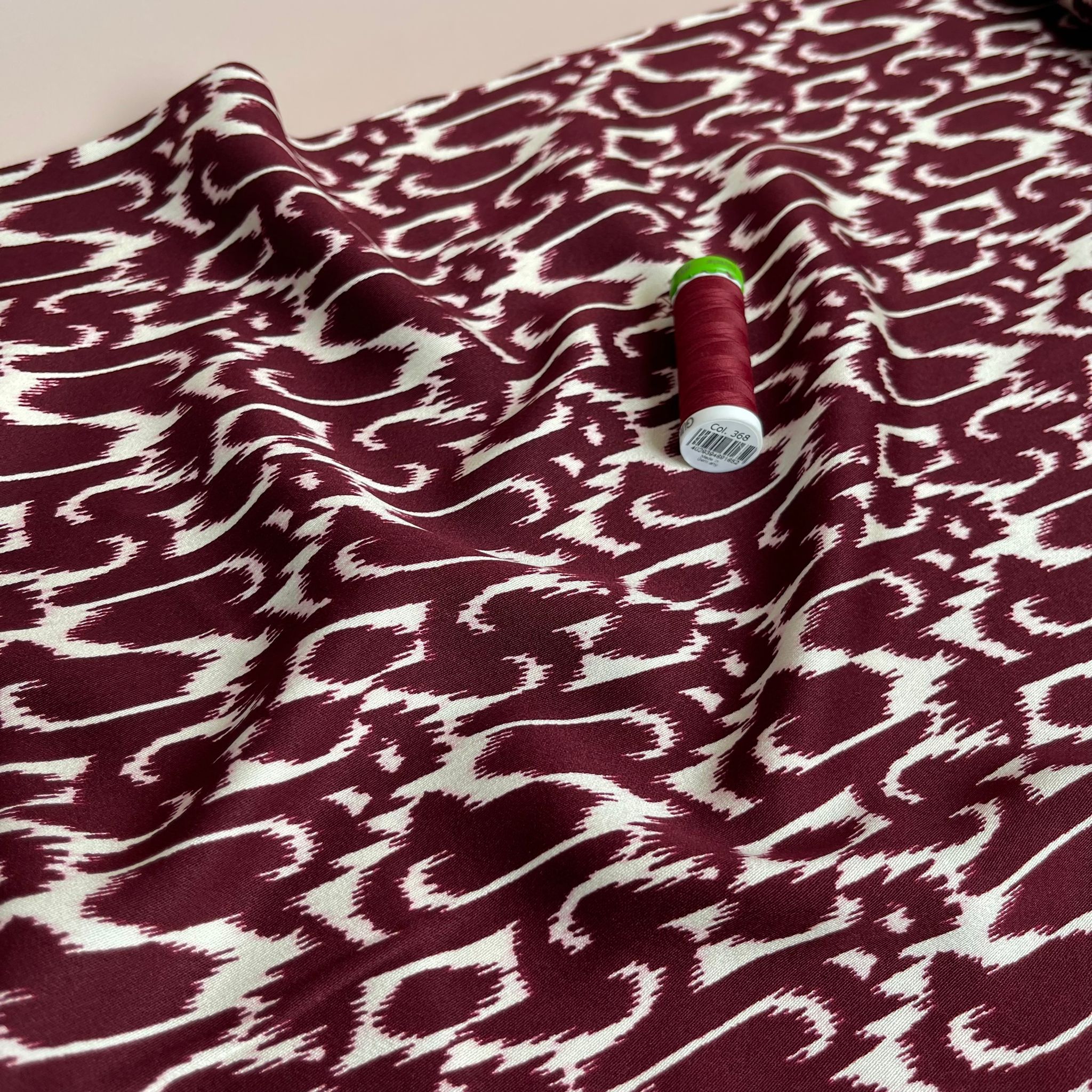 Abstract Burgundy Viscose Twill Sateen Fabric