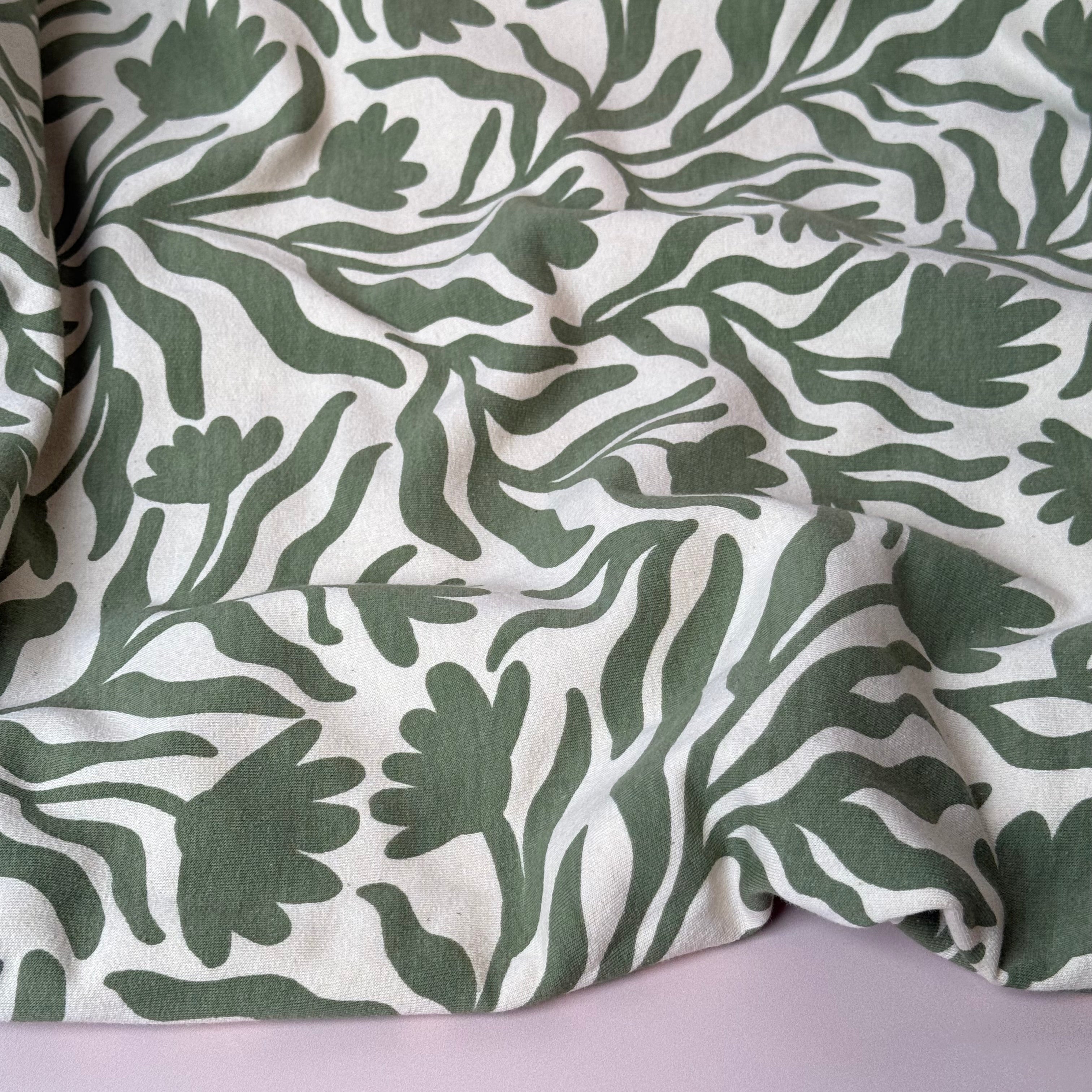 Sage Vines Cotton Sweat-shirting Fabric
