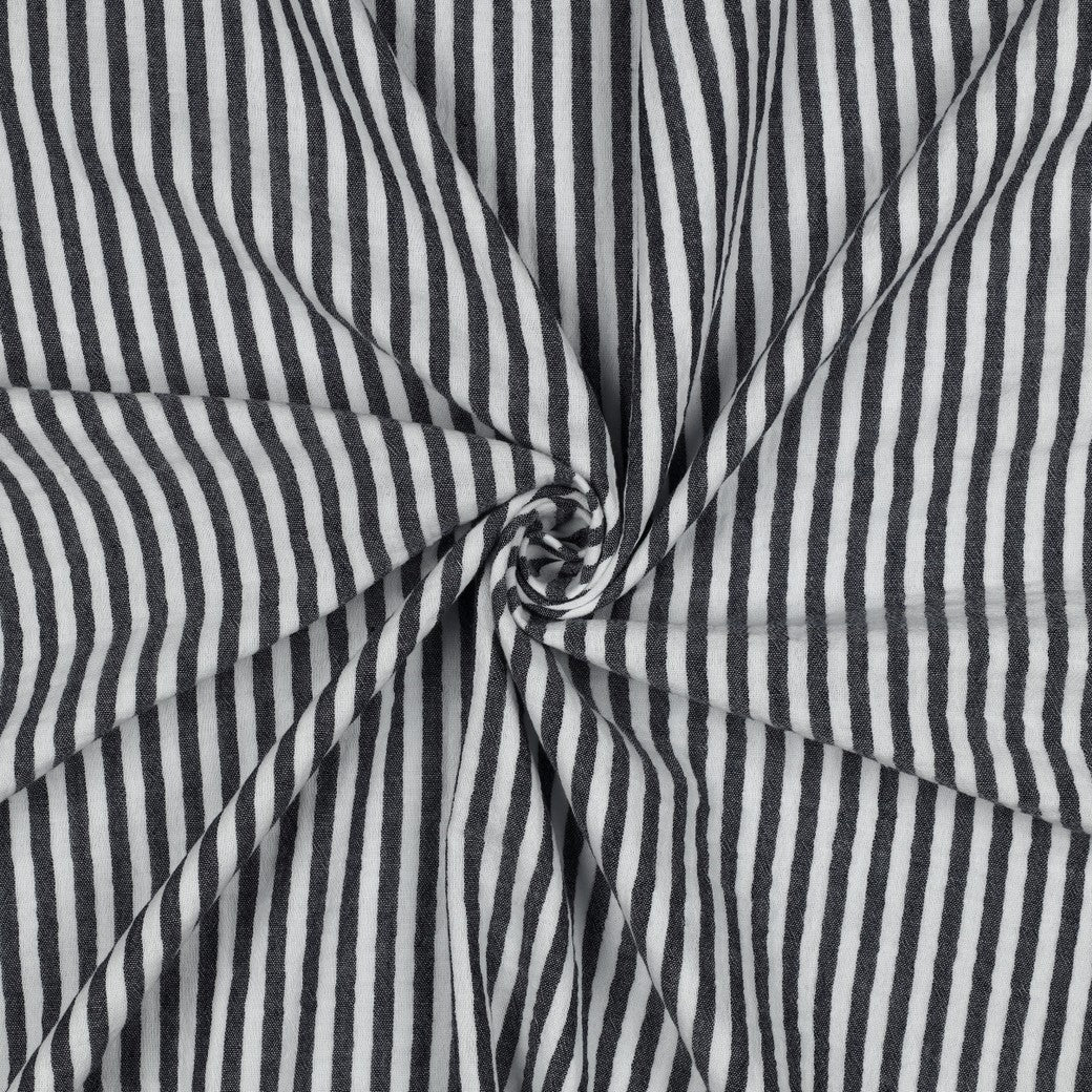 Yarn Dyed Stripes Cotton Double Gauze in Navy Blue