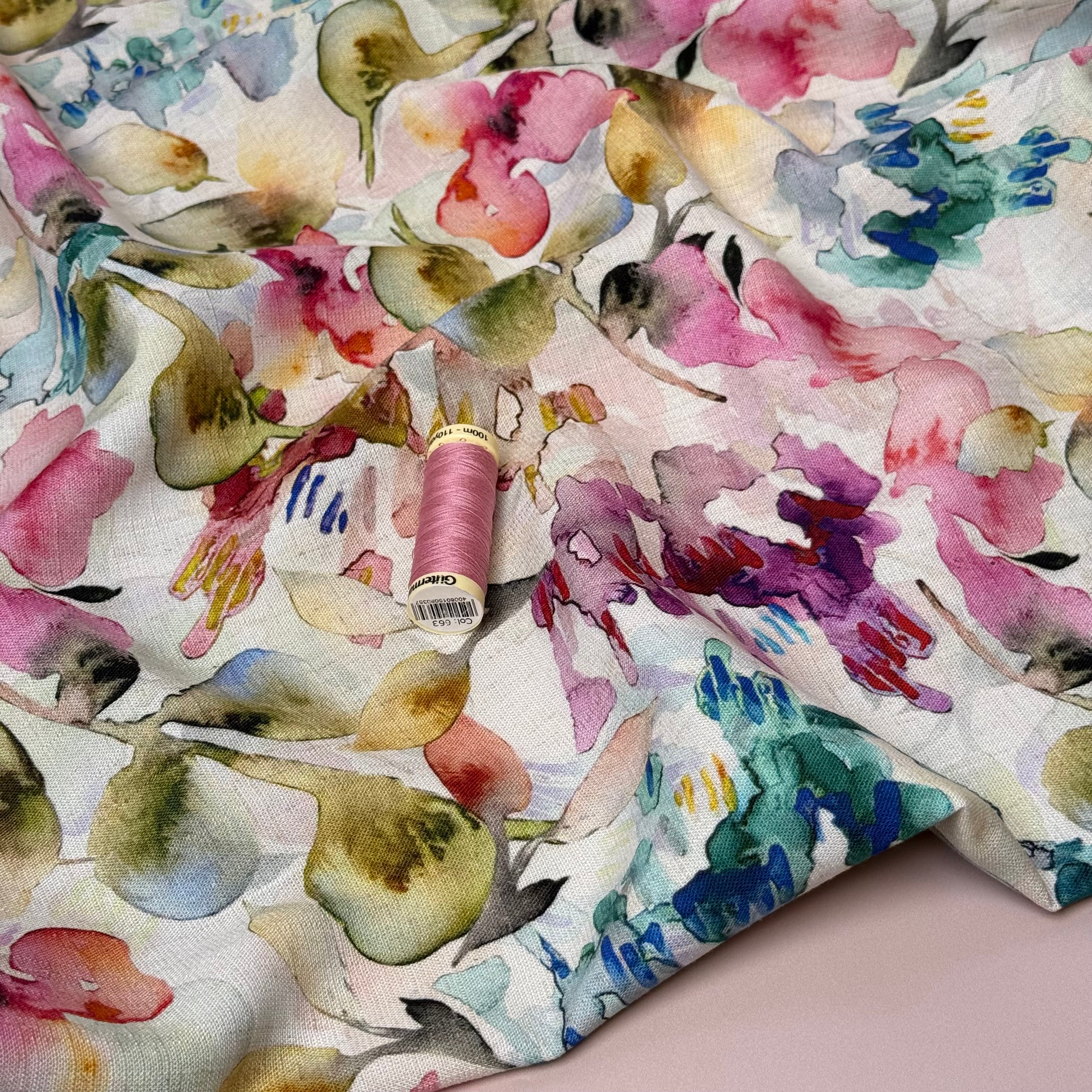 Watercolour Petals Viscose Linen Fabric