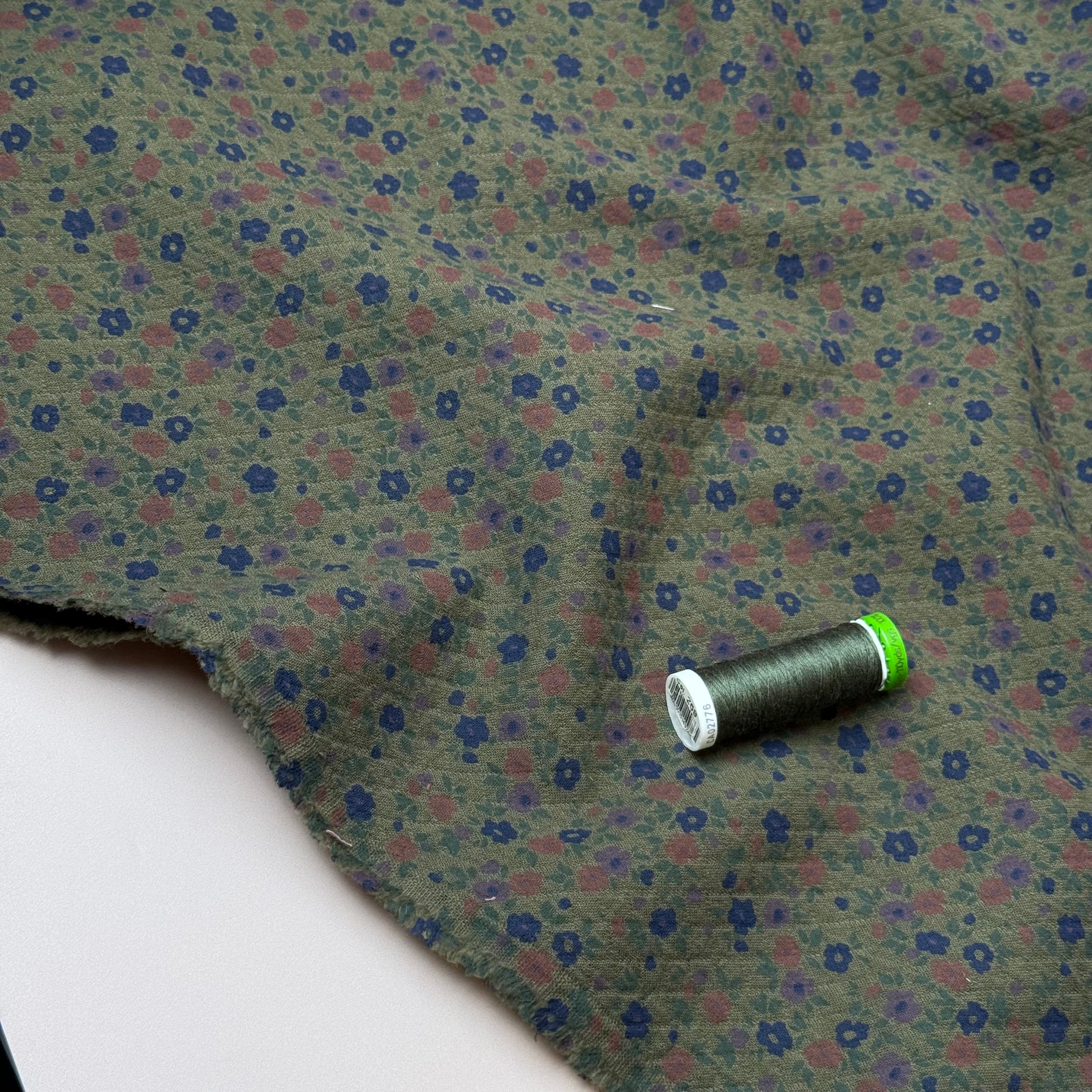 Ditsy Flowers Olive Green Cotton Diamond Jacquard Fabric