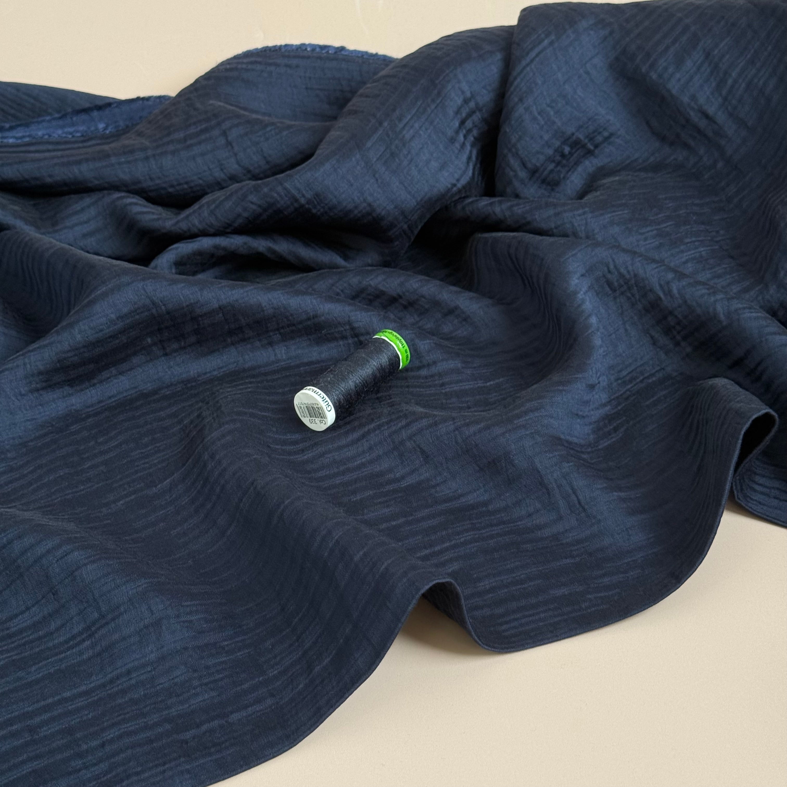 Navy Textured Double Layer Rayon with TENCEL™ Lyocell Fibres
