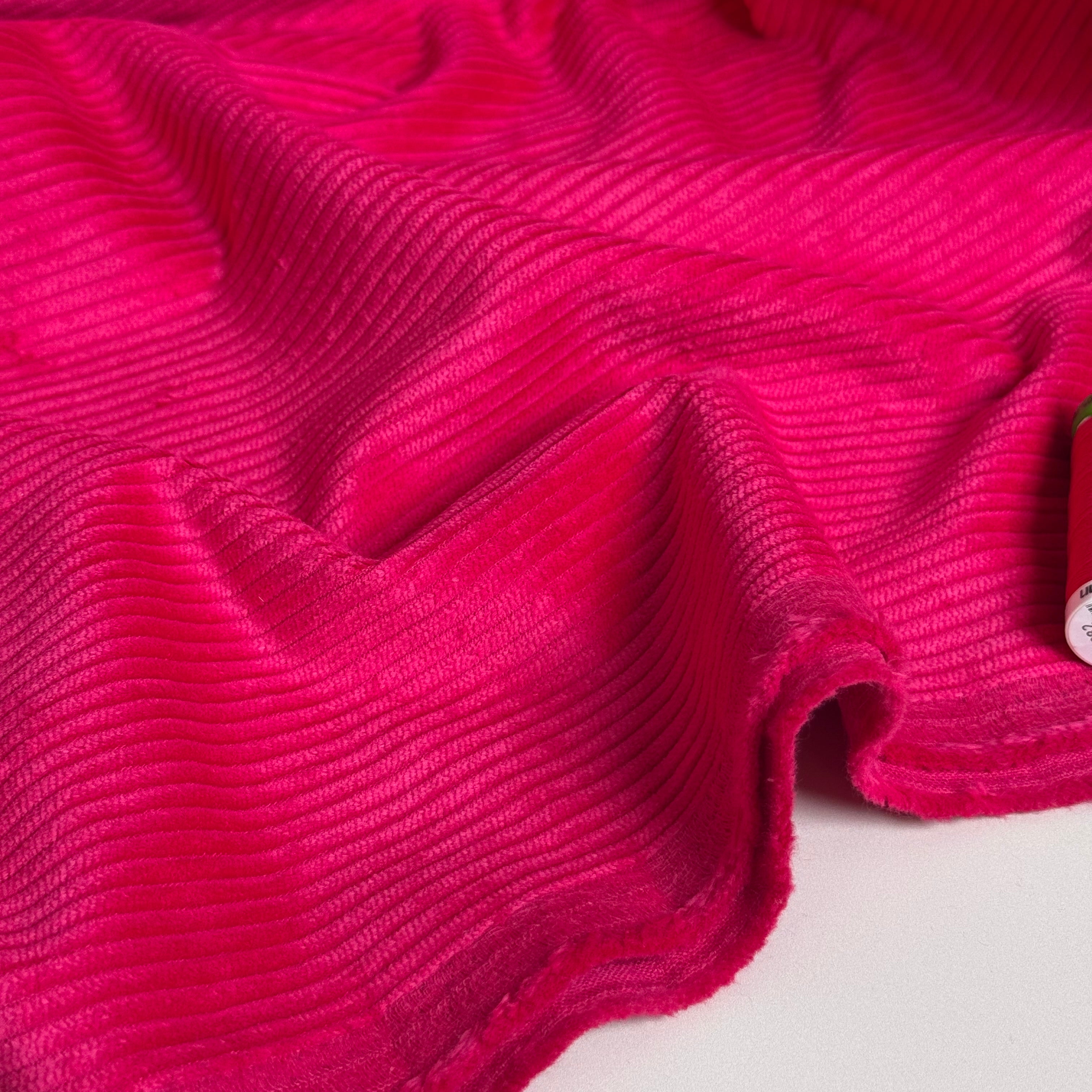 Ex-Designer Deadstock - 4.5W Pure Cotton Washed Corduroy in Fuchsia Pink