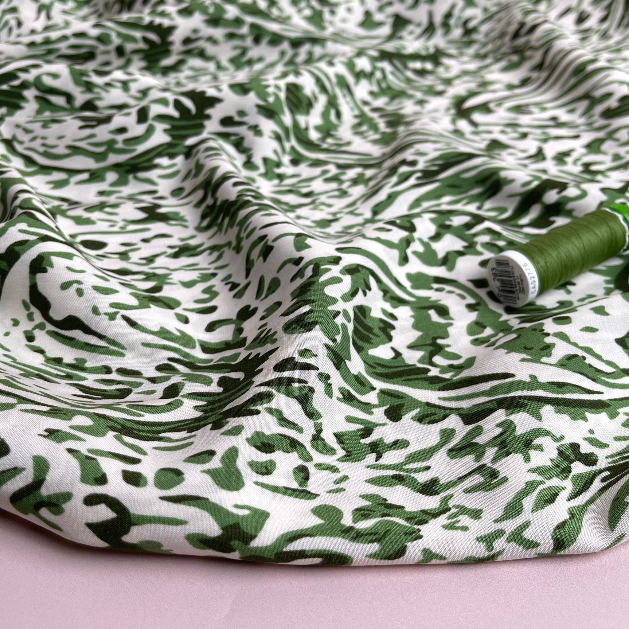 Watercolour Paisley Green Viscose Fabric