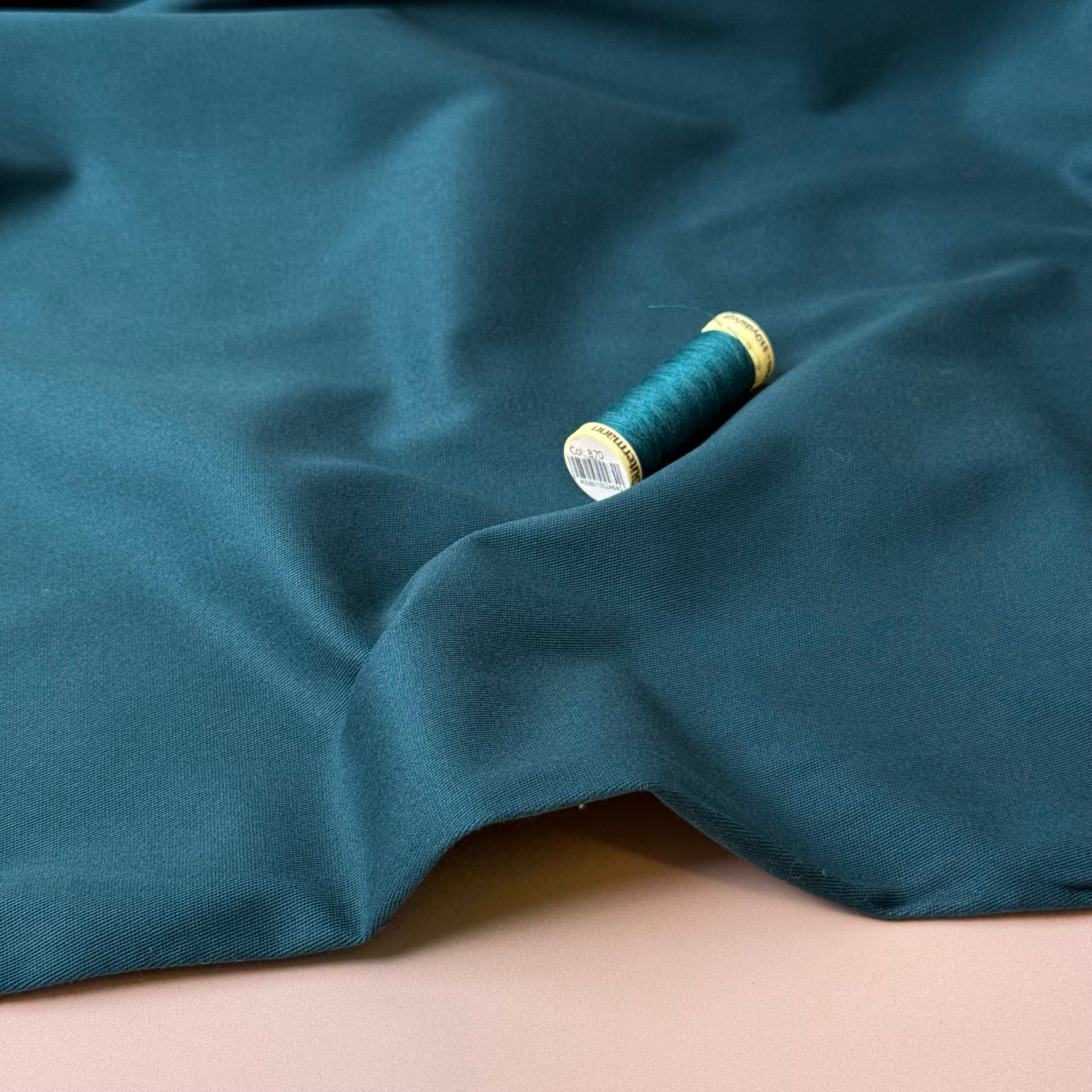 Peach Touch Cotton Gabardine with Stretch in Petrol