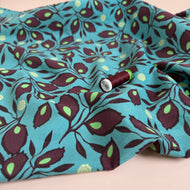 Mahogany Leaves on Petrol Cotton Needlecord