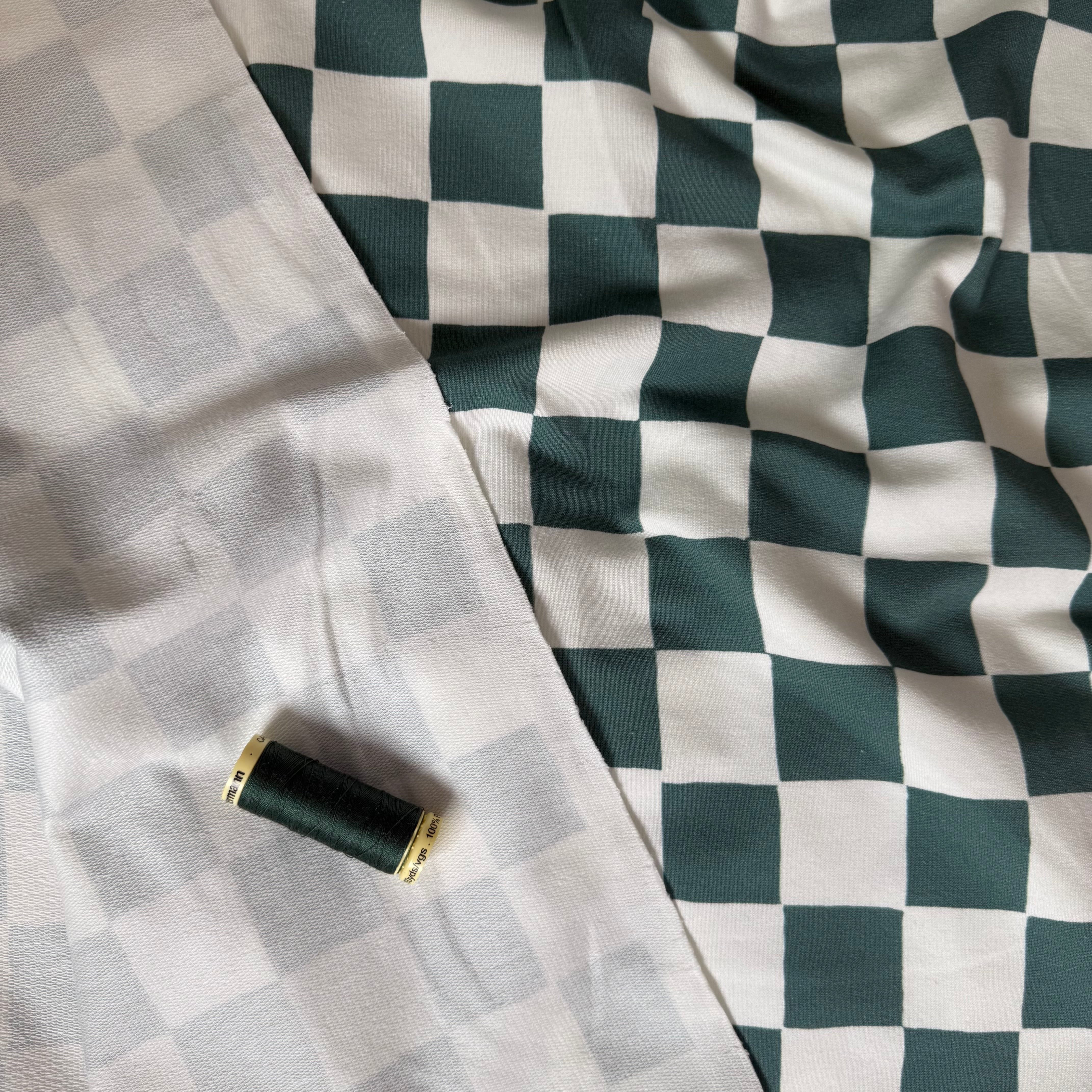 Checkers Dark Green GOTS Organic Cotton French Terry