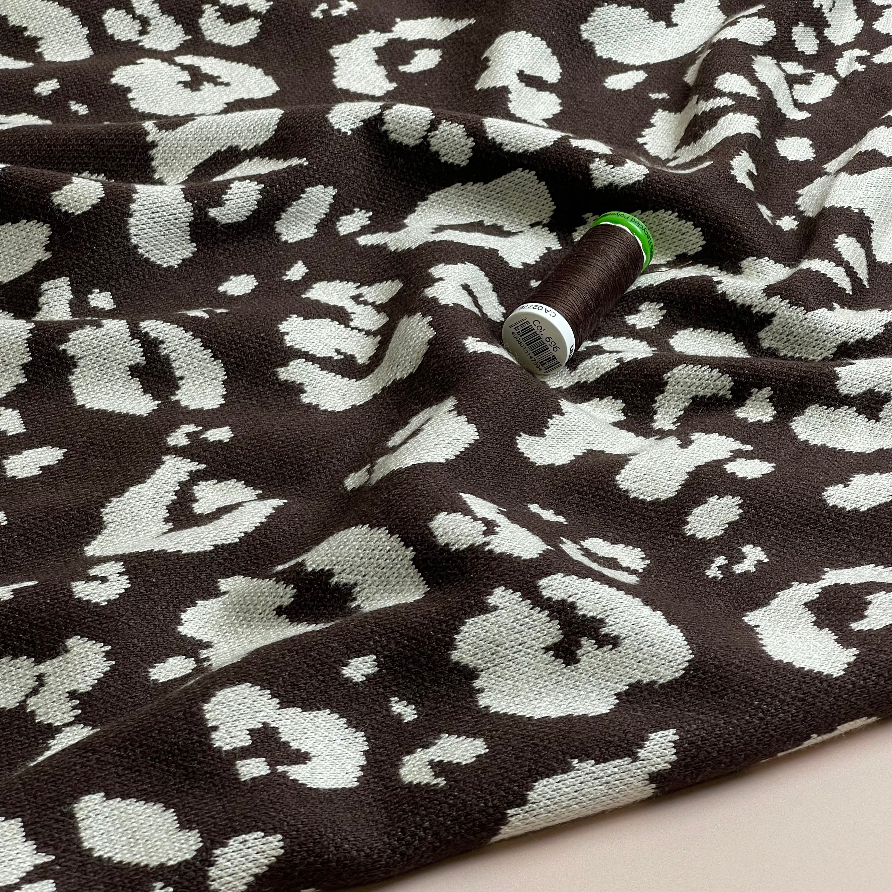 Leopard Dark Brown Yarn Dyed Jacquard Knit