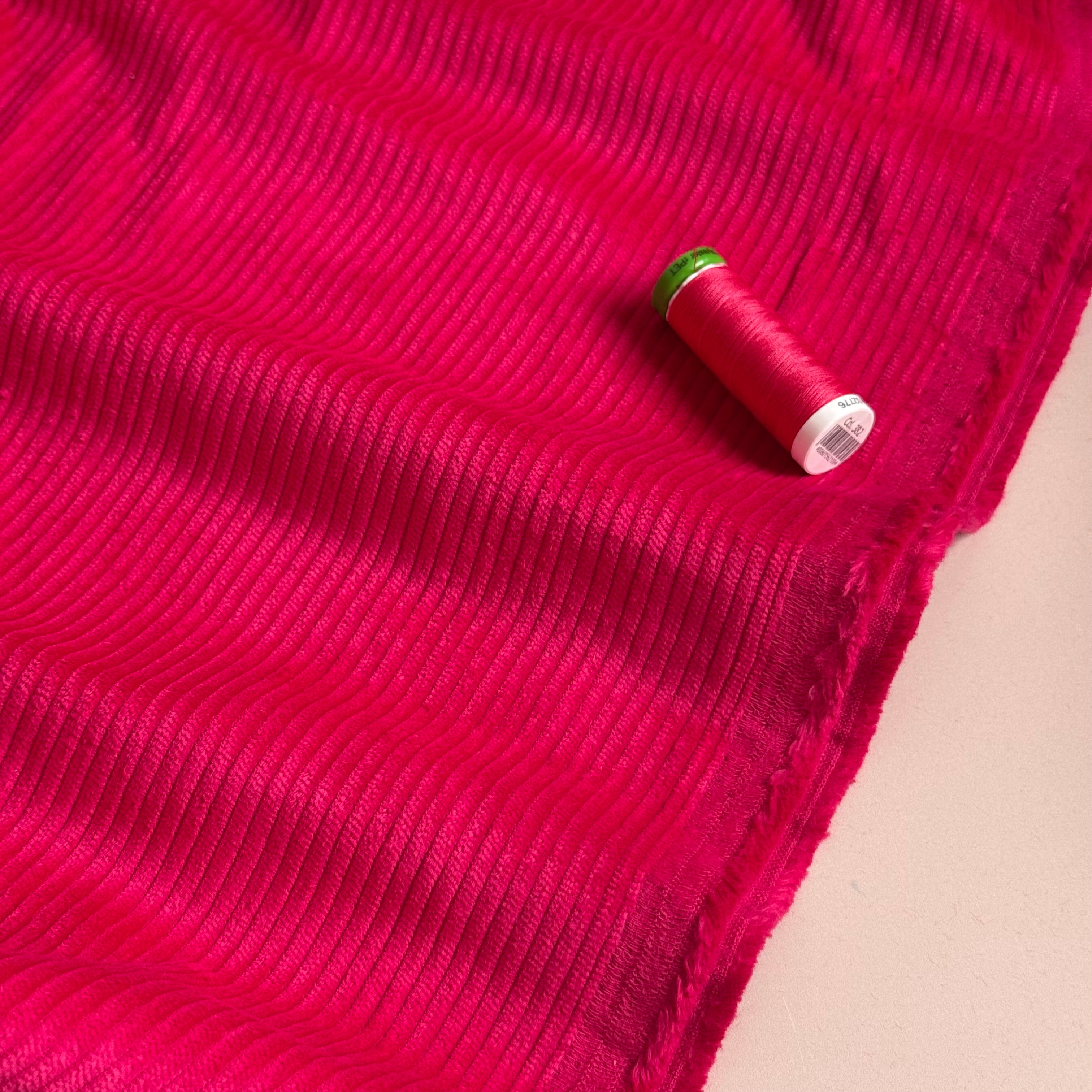 Ex-Designer Deadstock - 4.5W Pure Cotton Washed Corduroy in Fuchsia Pink