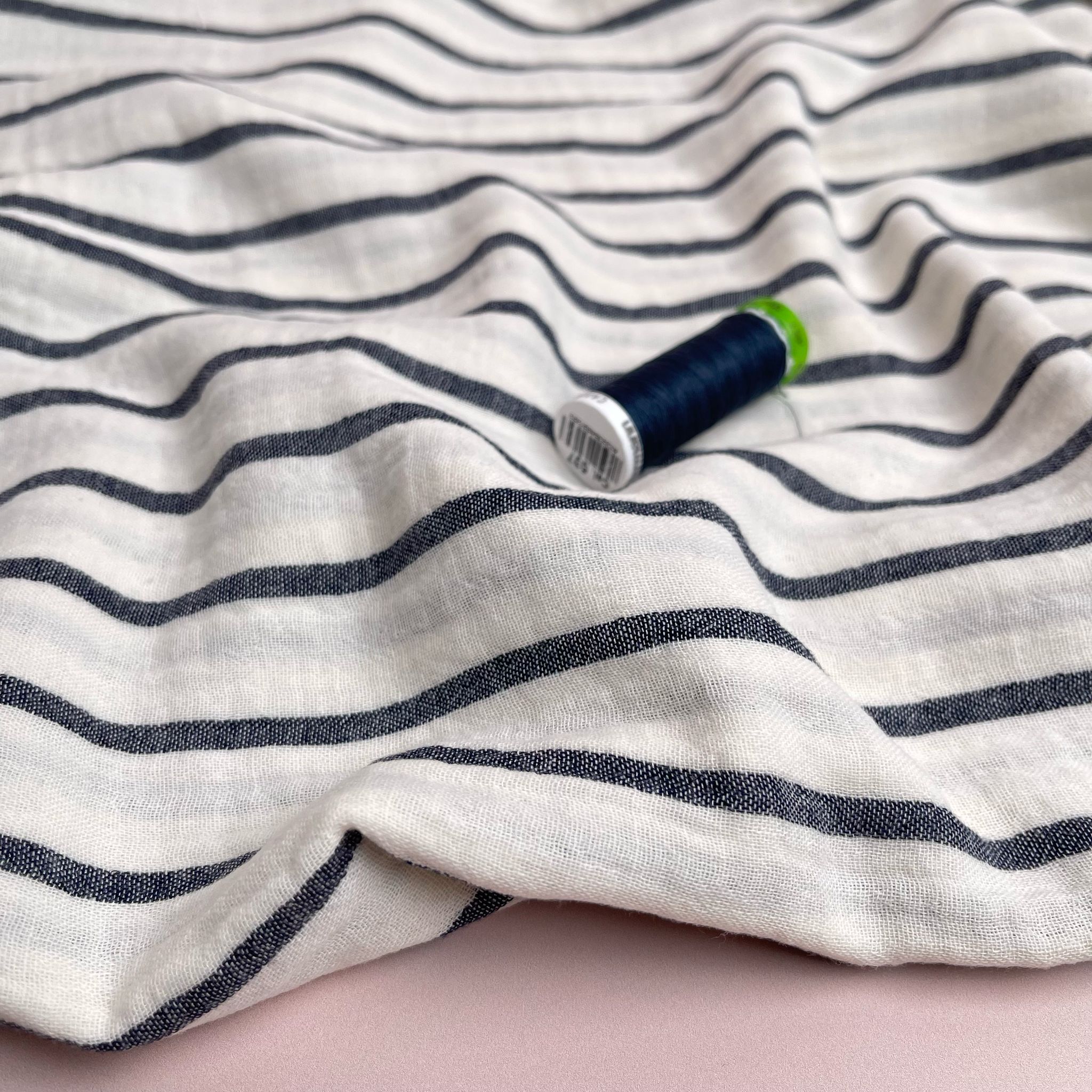 Yarn Dyed Navy Stripes Cotton Double Gauze