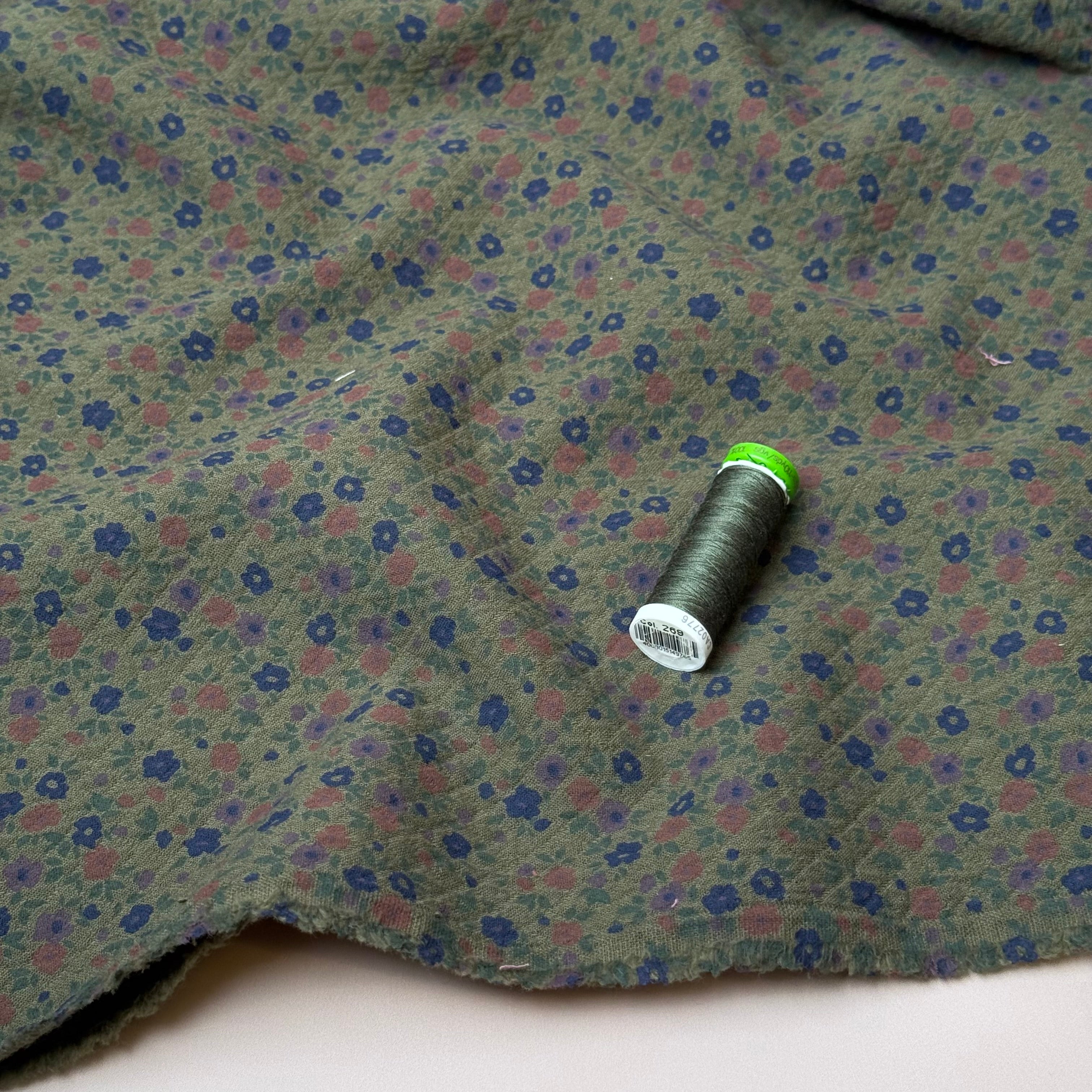 Ditsy Flowers Olive Green Cotton Diamond Jacquard Fabric