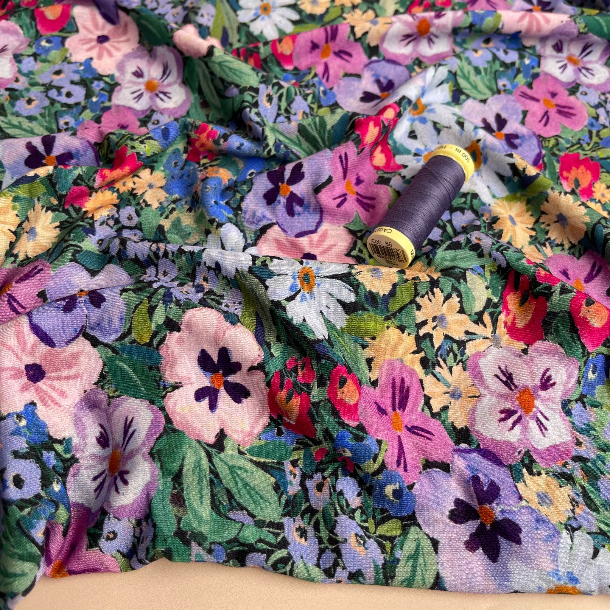 Spring Garden Blooms Viscose Jersey Fabric