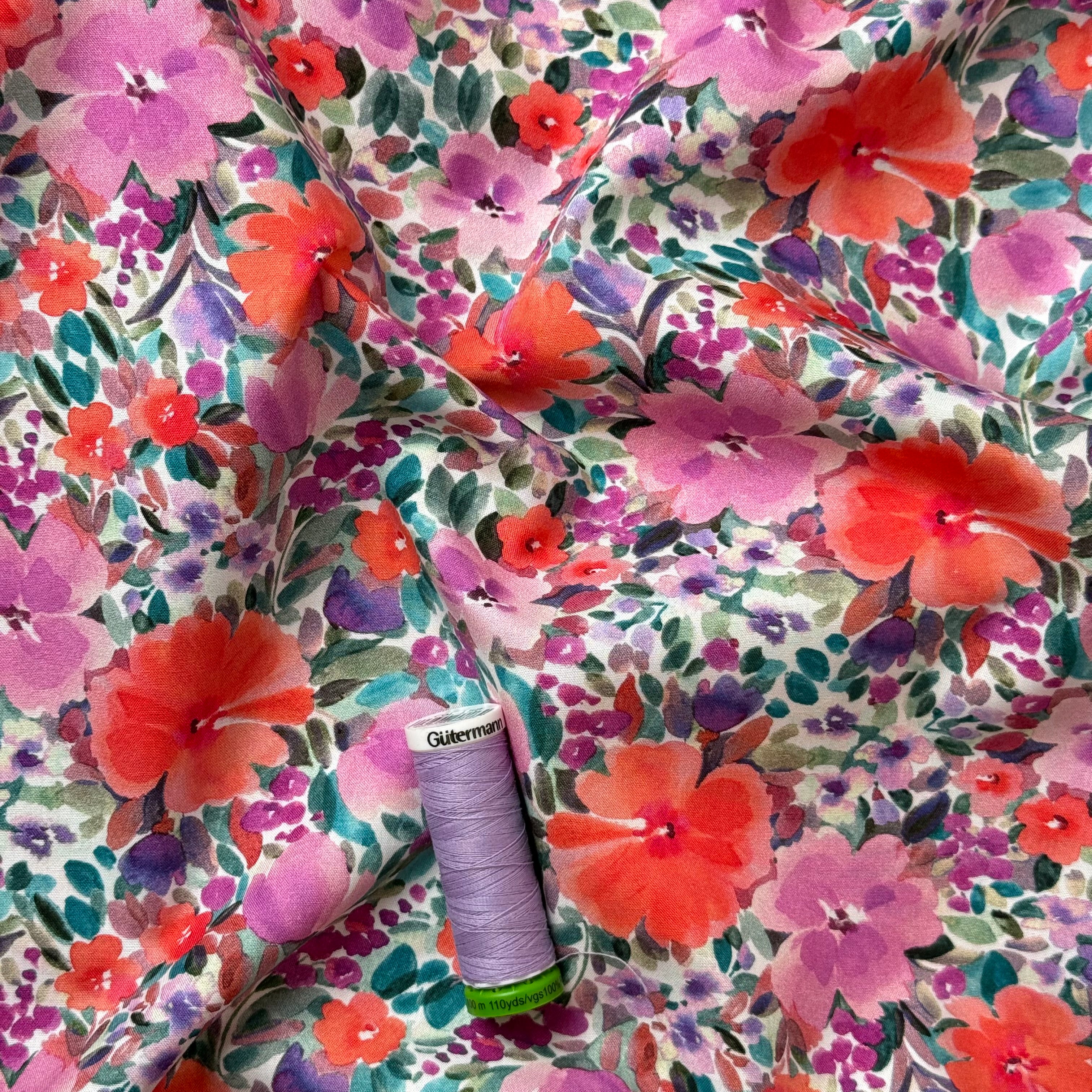 Watercolour Flowers Fine Cotton Poplin