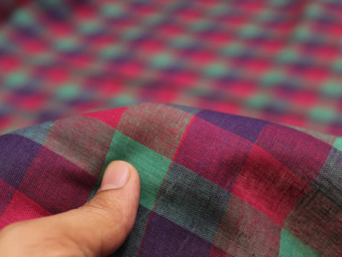 Jewel Plaid with Navy Pure Cotton Handloom Madras Small Check