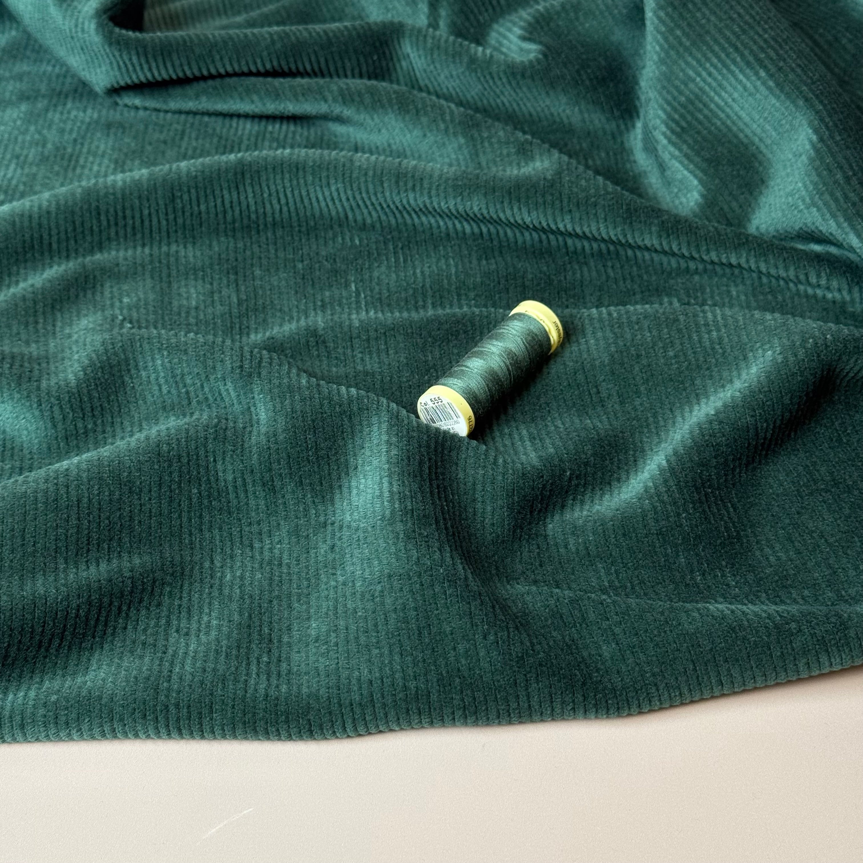 Ribbed Velvet Jersey in Forest Green
