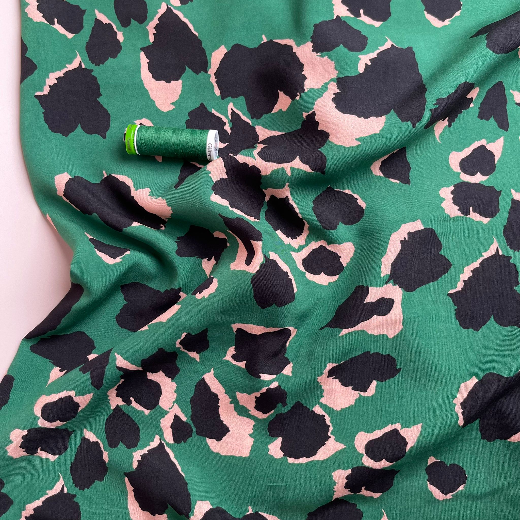 Emerald Leopard Viscose Fabric