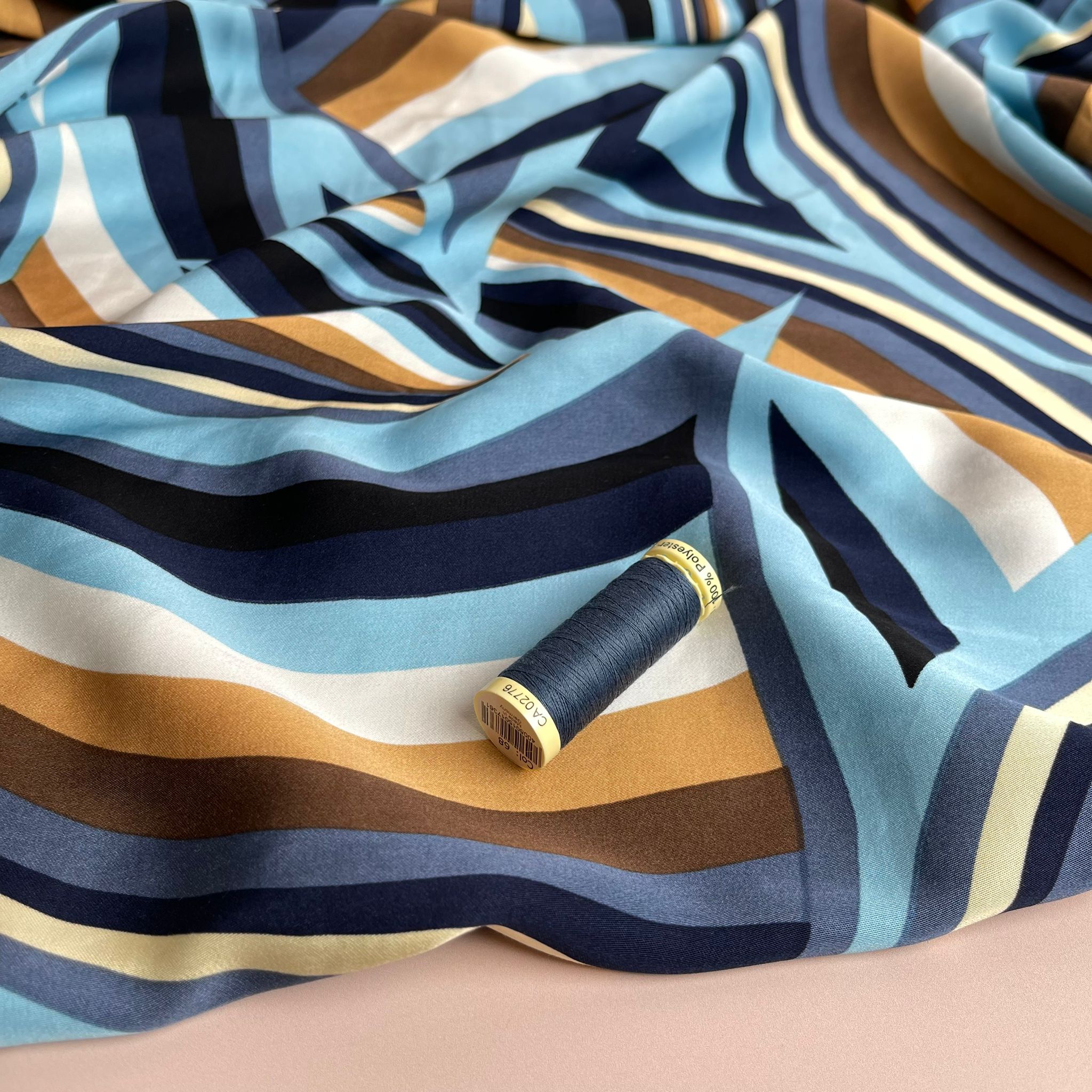 Abstract Neutral Waves Viscose Sateen Fabric