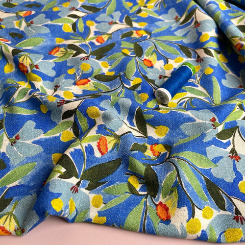 Tropical Ocean Florals Viscose Linen Crepe Fabric