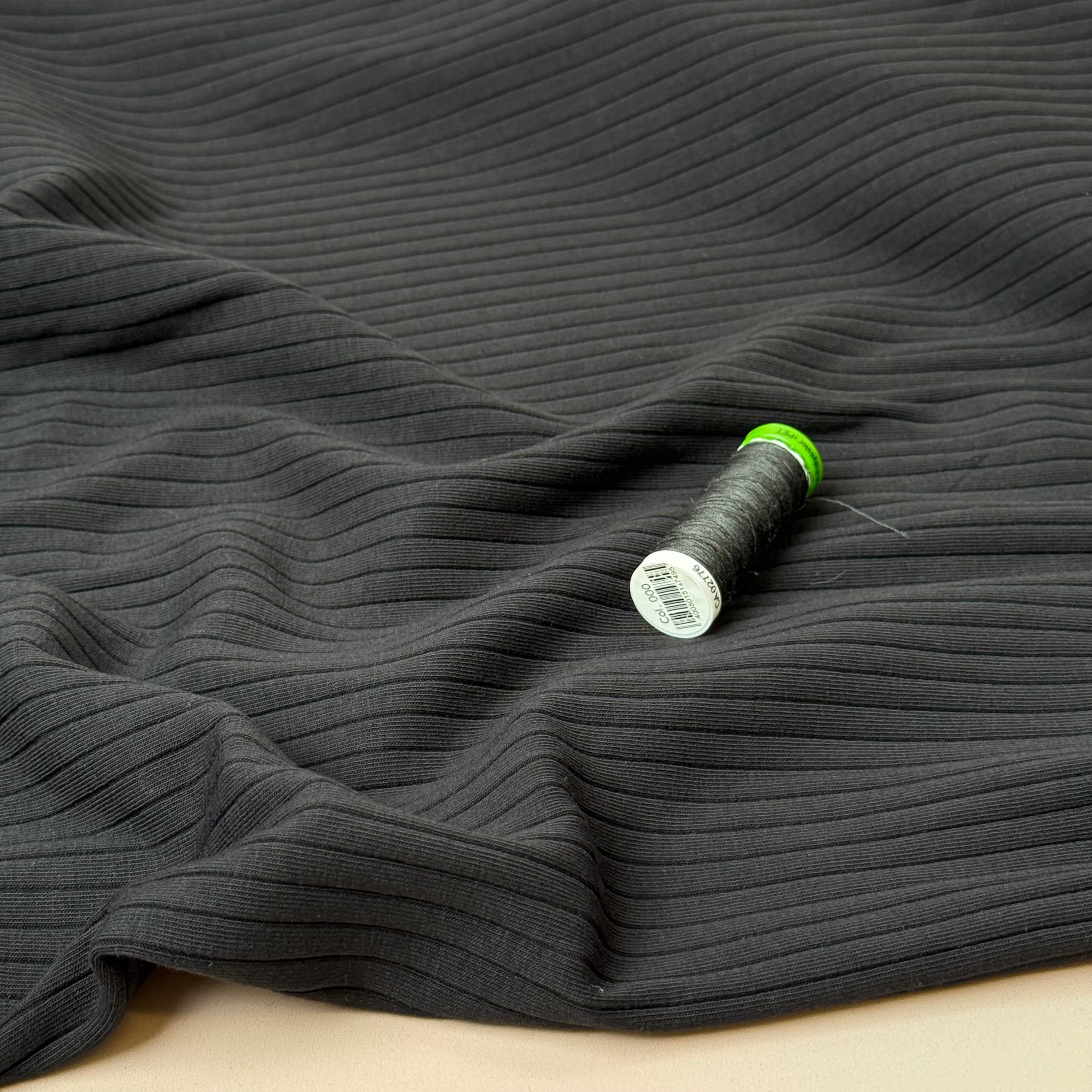 Black Cotton Ribbed Jersey