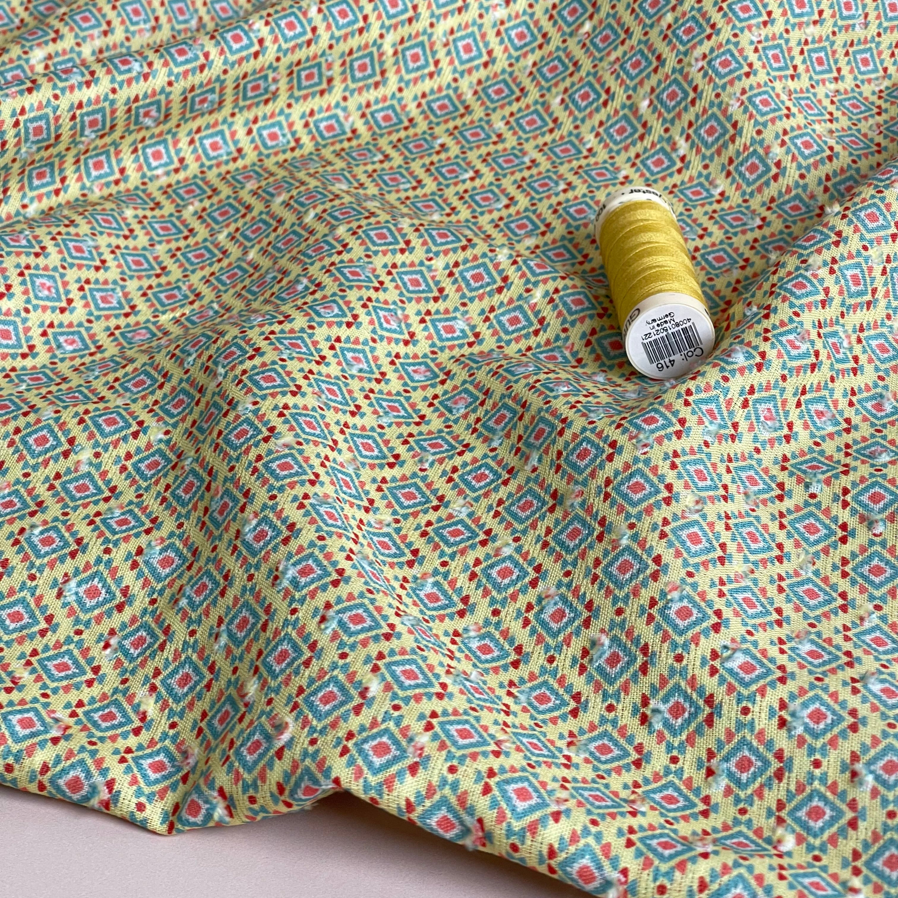 Aztec Yellow Cotton Dobby Check Fabric