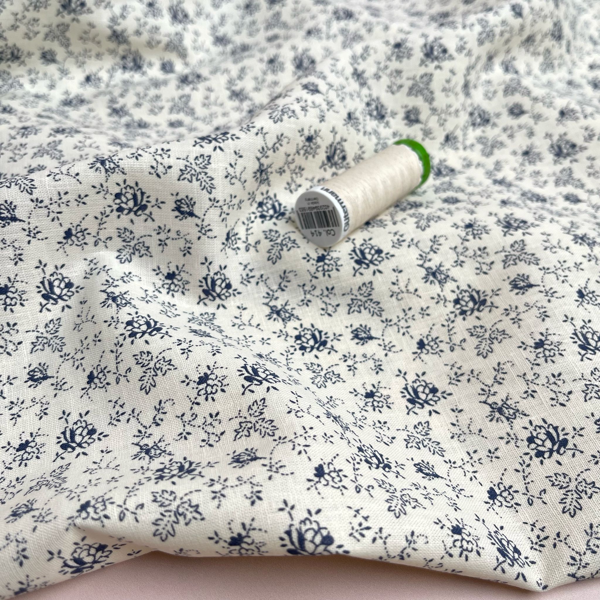 Delicate Floral on Off White Cotton Linen Blend Fabric