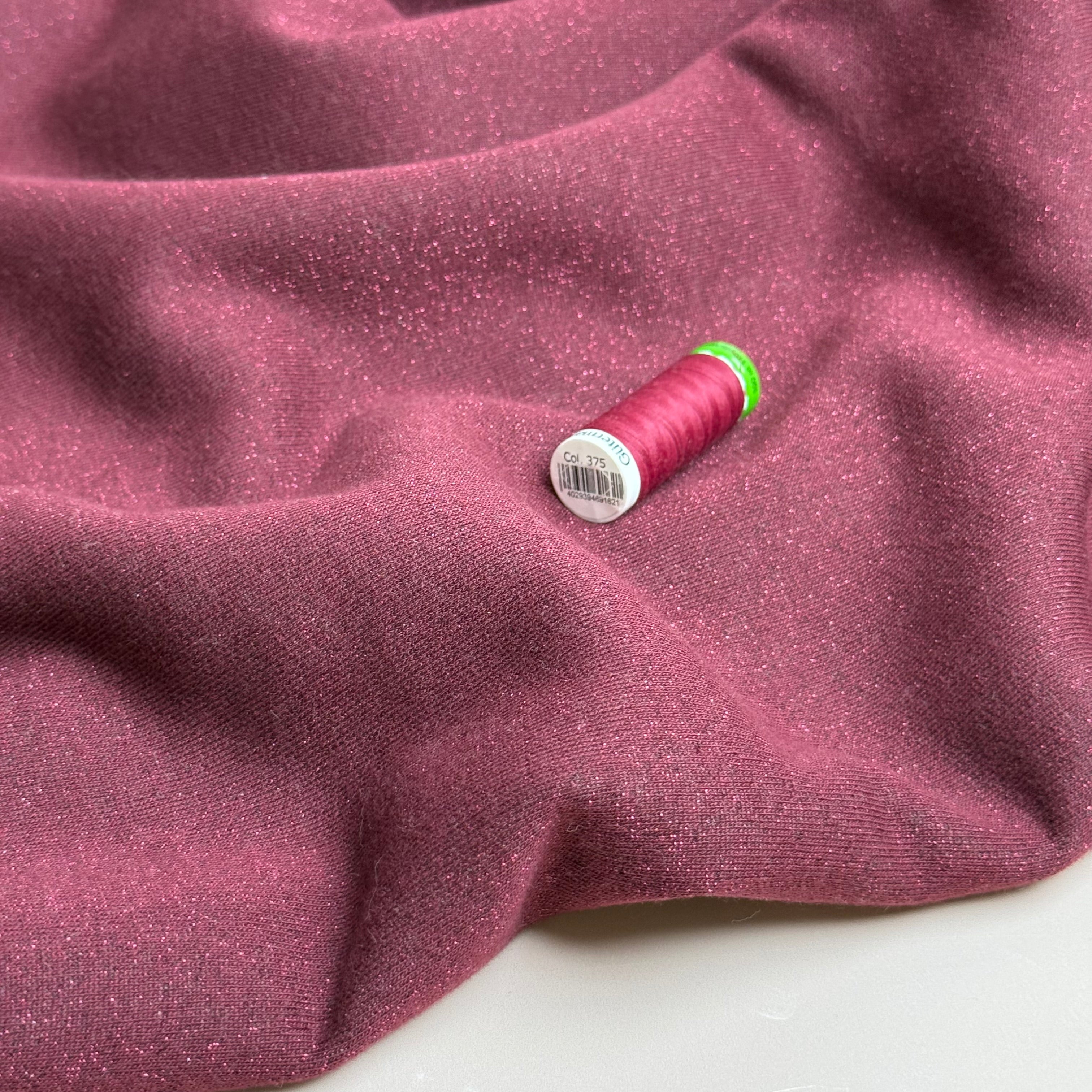 Sparkle Burgundy Cotton Sweat-Shirting with Lurex