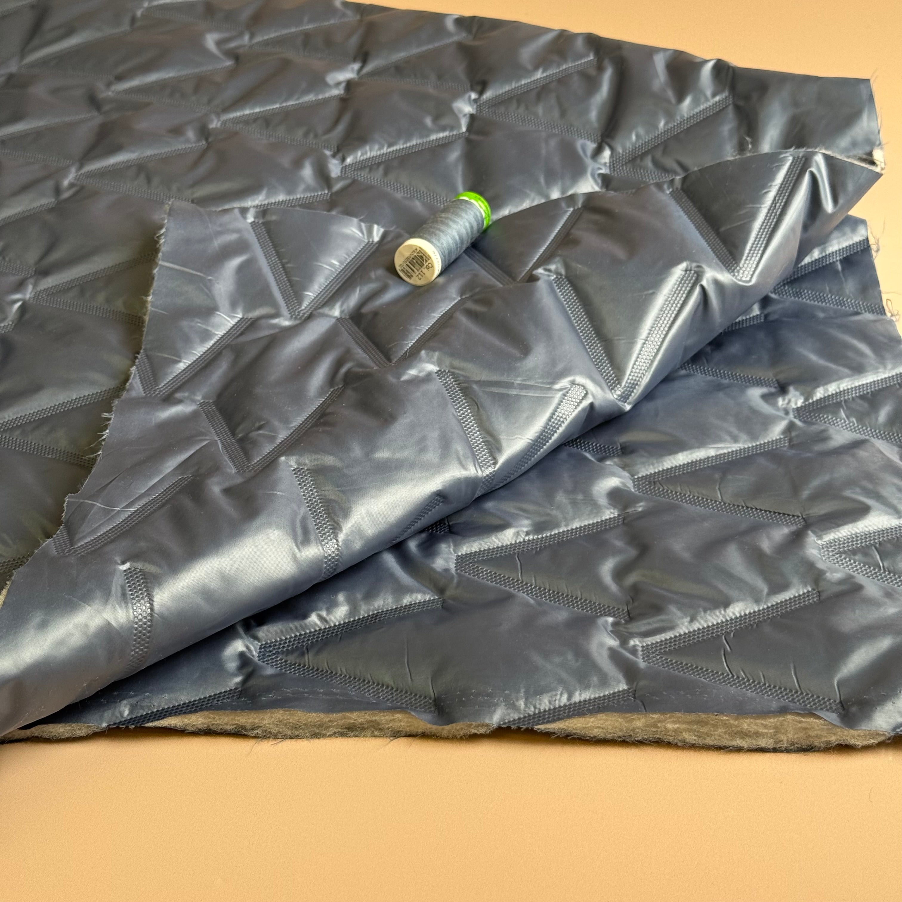 Reversible Quilted Puffer Fabric in Denim Blue