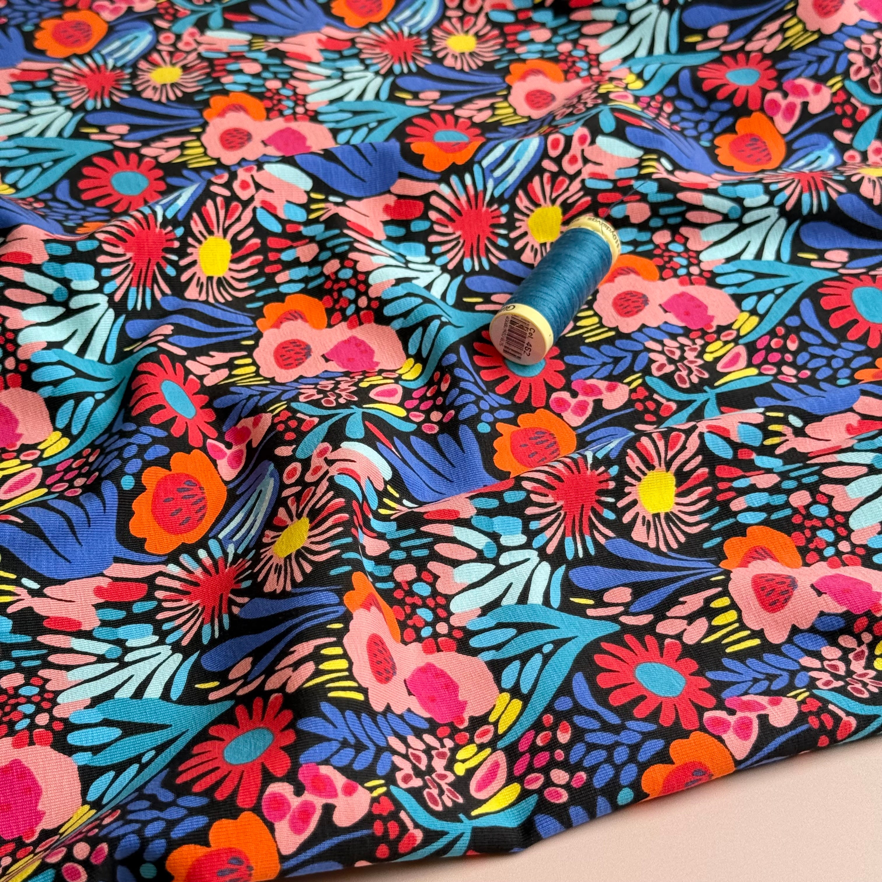 Colourful Flowers Cotton Jersey Fabric