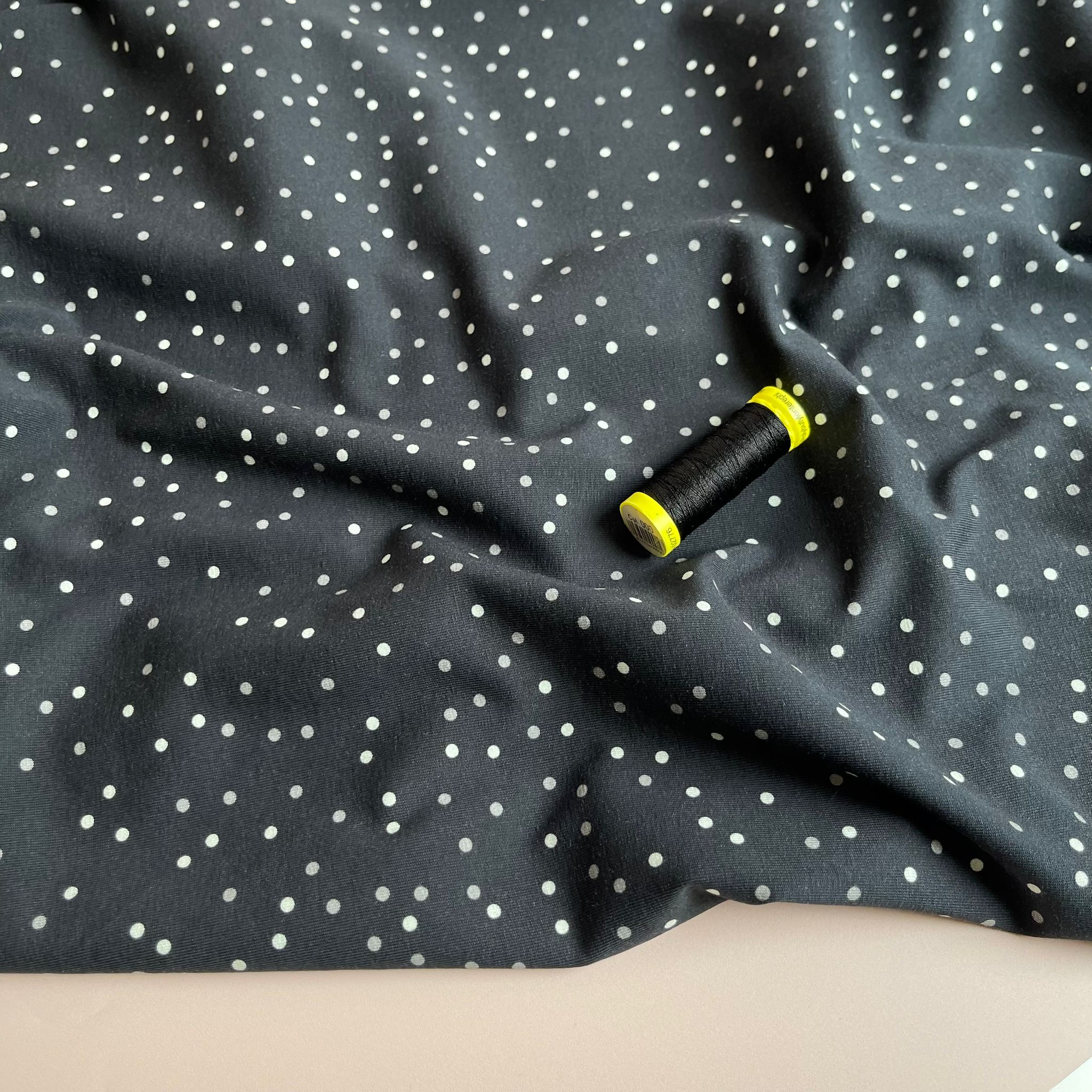 REMNANT 1.18 Metres (very slight pull on fabric)  - Danish Design -Charcoal Dots Cotton Jersey Fabric