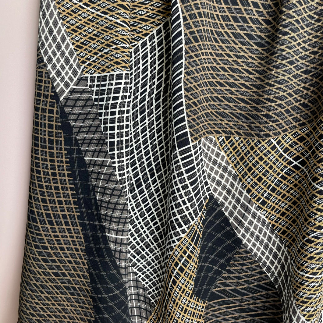 Golden Abstract Grids Viscose Twill Fabric
