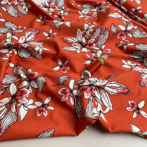 Danish Design - Watercolour Blossoms on Rust Cotton Jersey Fabric